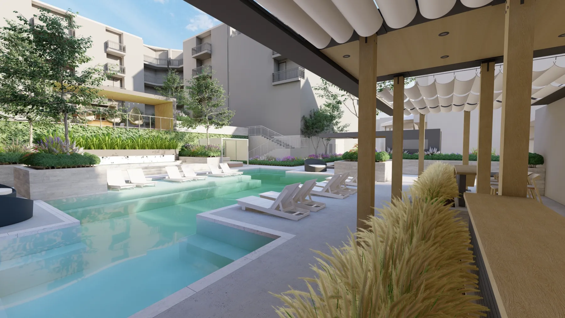 10th + Elm, pool courtyard (concept rendering)