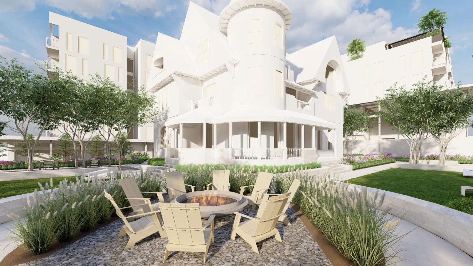 10th + Elm, fire circle at the victorian (concept rendering)