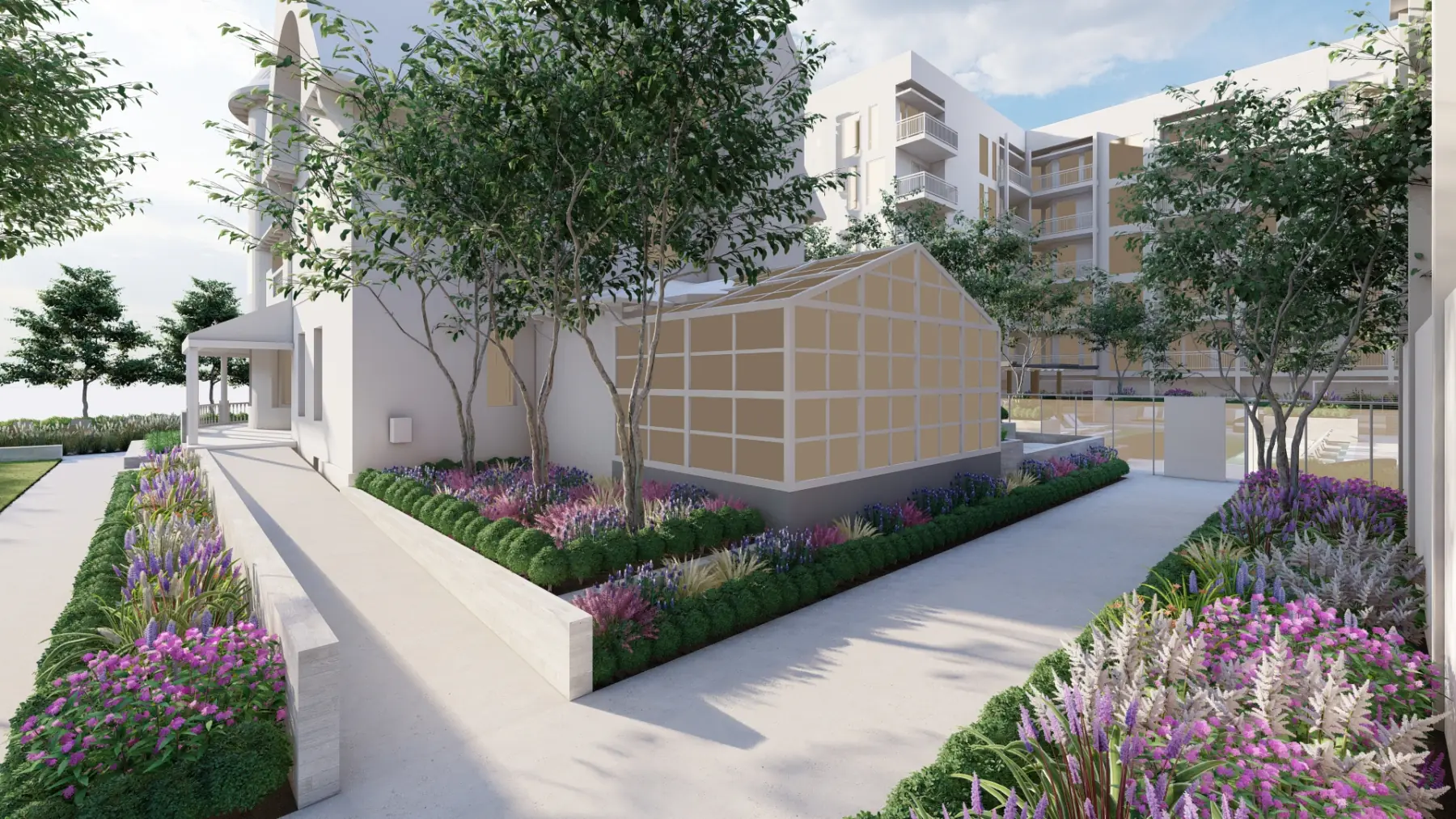 10th + Elm, greenhouse walk (concept rendering)