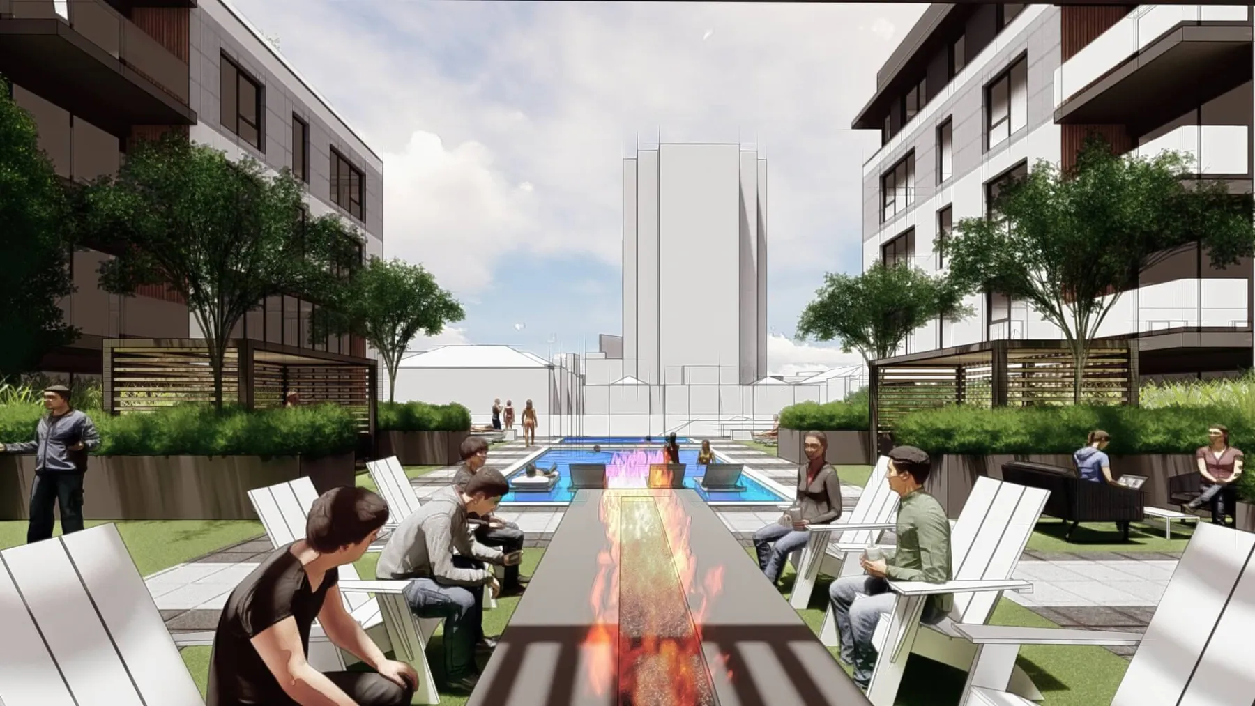 6th + Main, podium amenity deck (concept rendering)