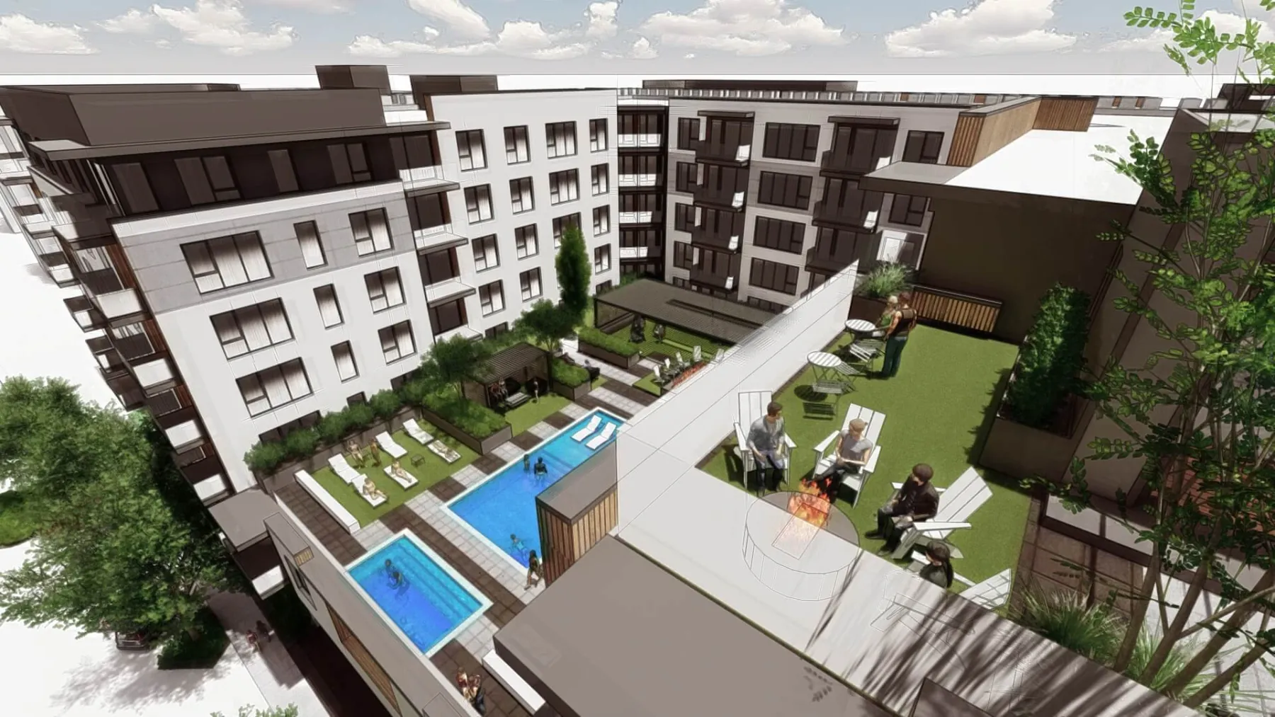 6th + Main, bird’s eye view (concept rendering)