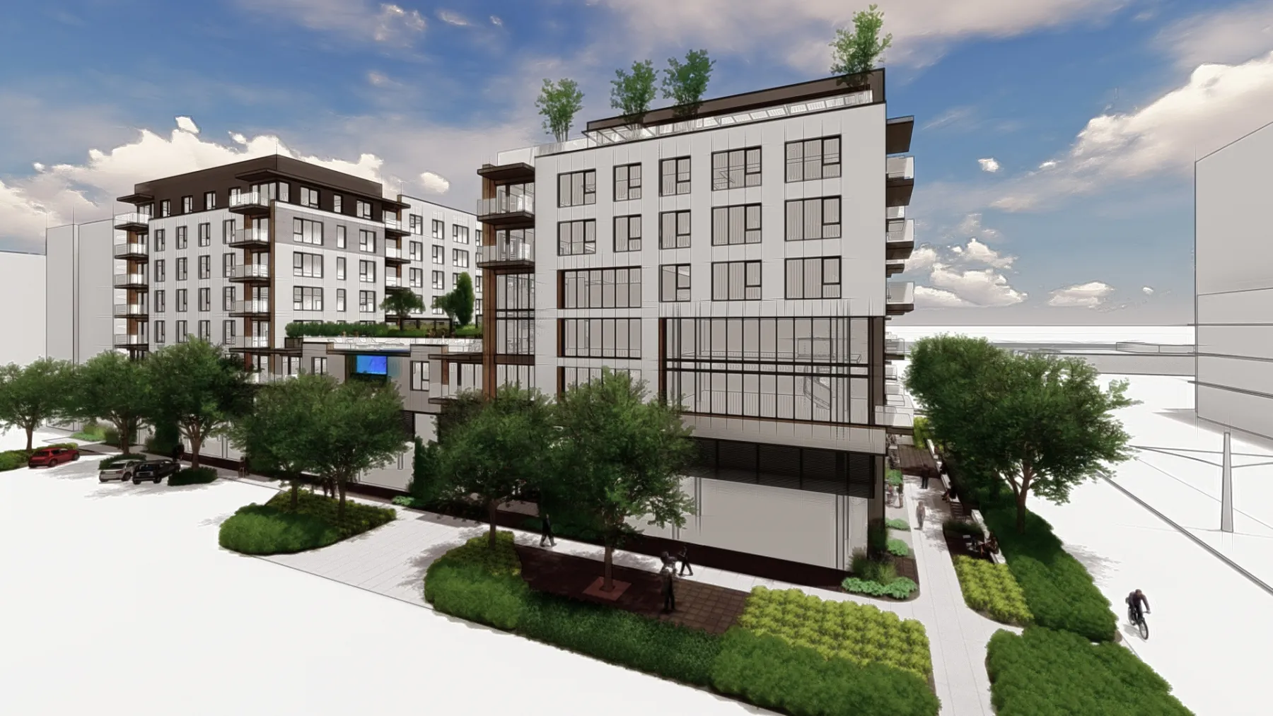6th + Main, from the street corner (concept rendering)