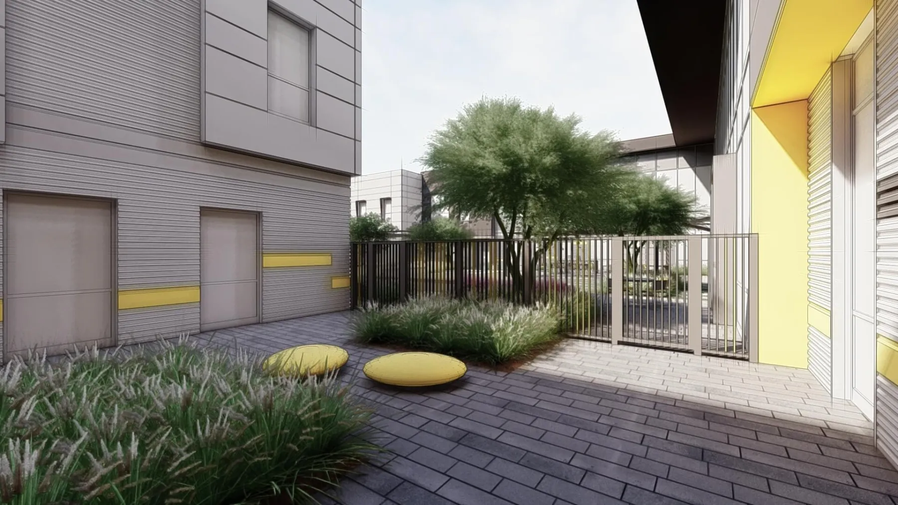 CTE High School Courtyard, courtyard gate (concept rendering)