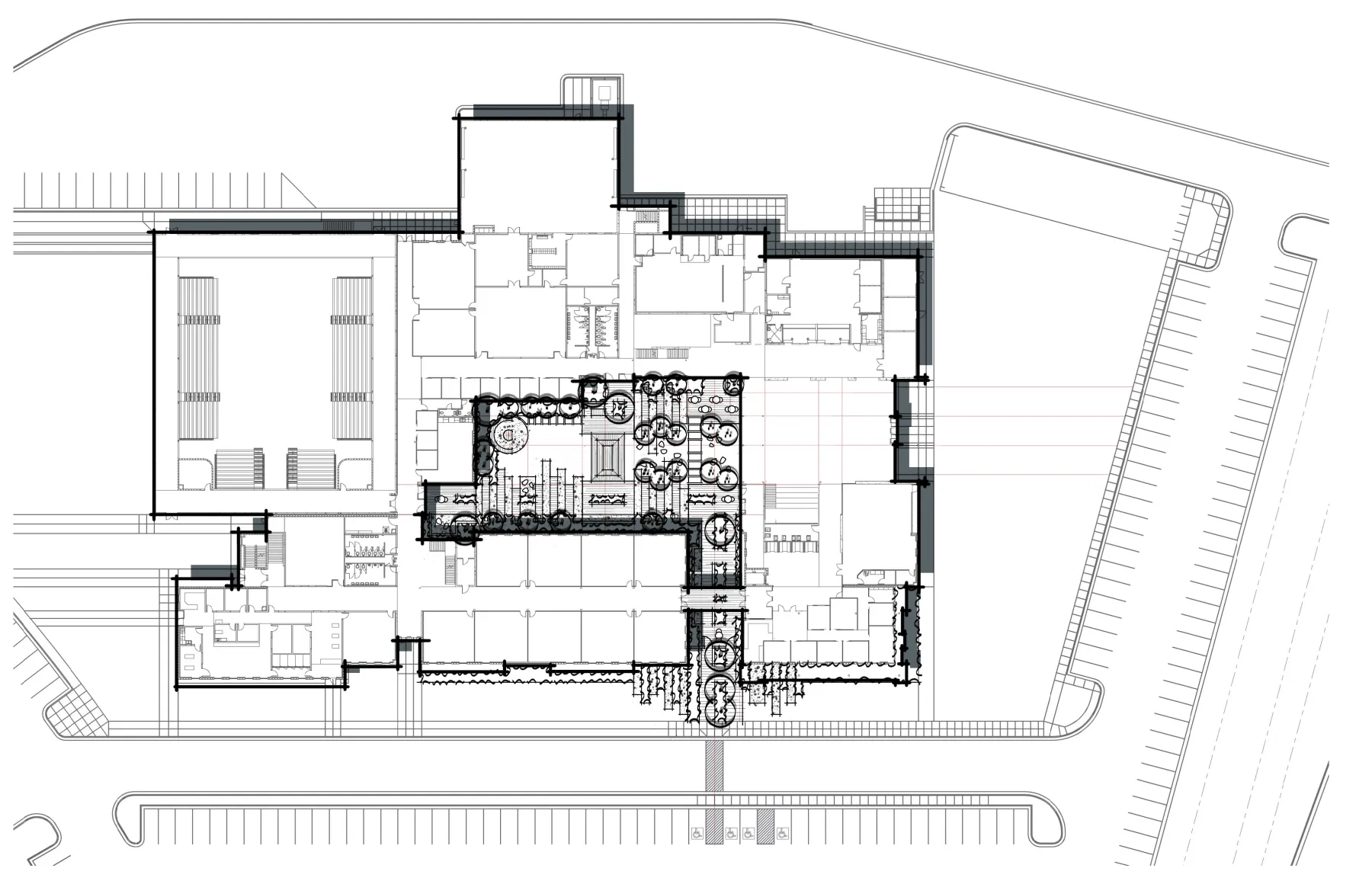 CTE High School Courtyard, first study (concept sketch)
