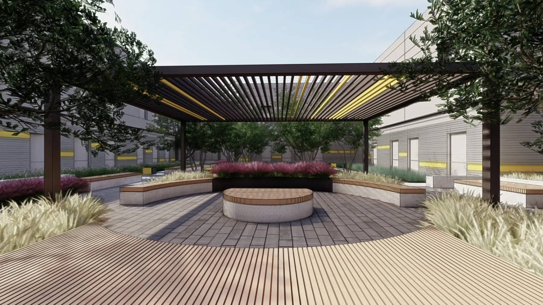CTE High School Courtyard, under the pergola (concept rendering)