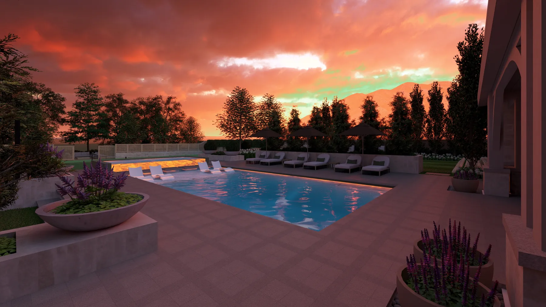 Draper Residence, pool at sunset (concept rendering)