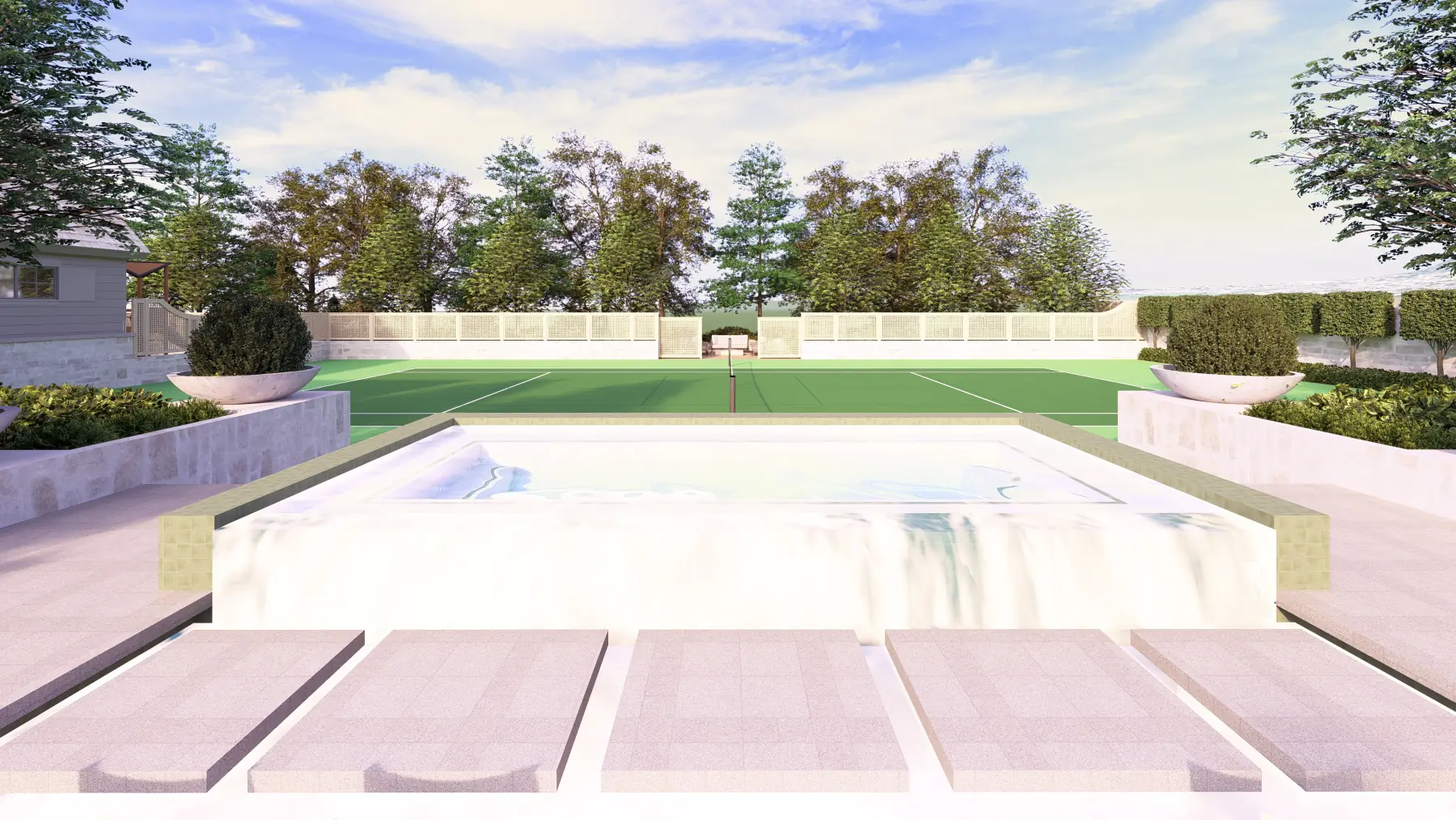 Draper Residence, pool and sport court (concept rendering)
