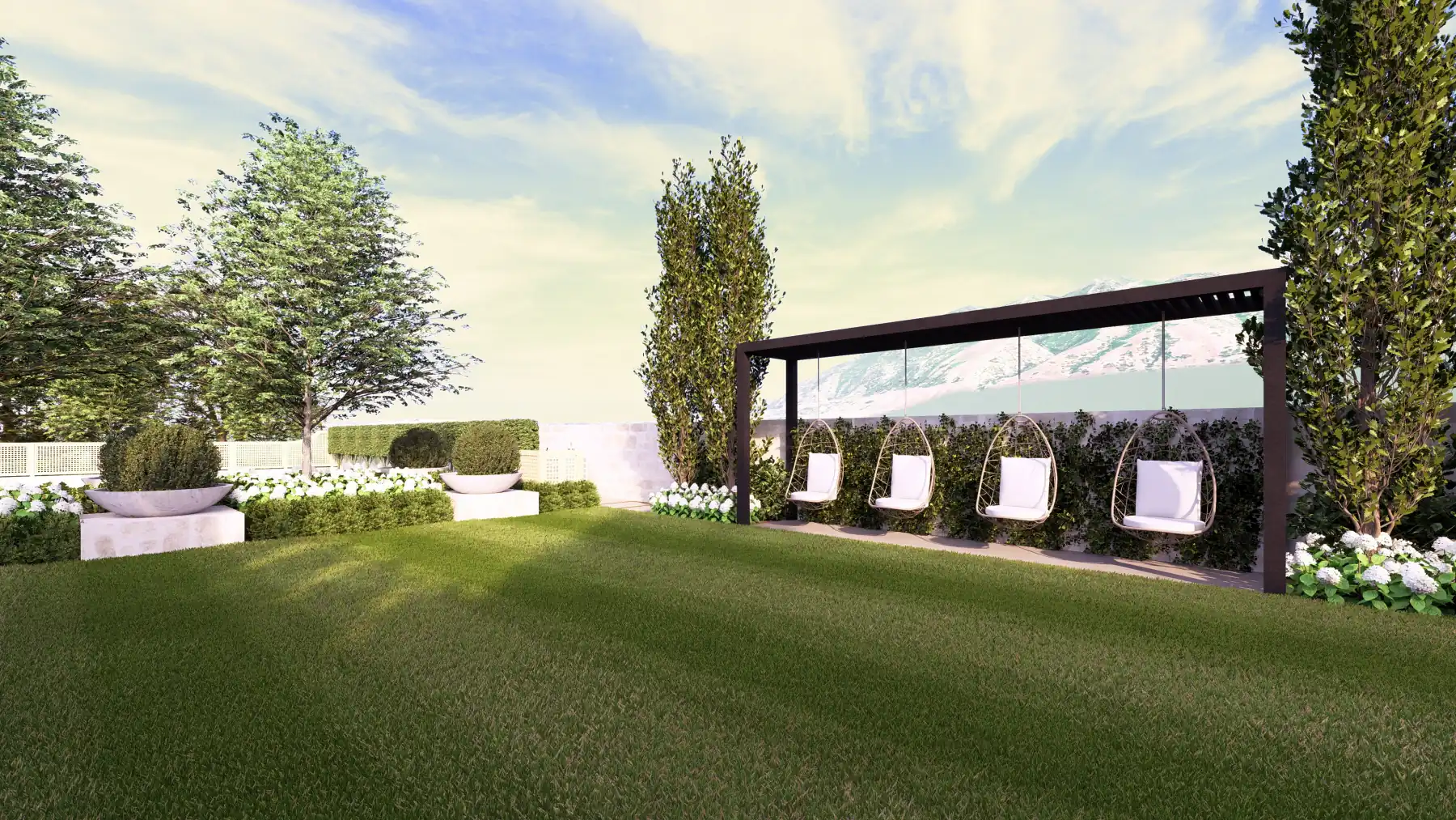 Draper Residence, lawn and swings (concept rendering)