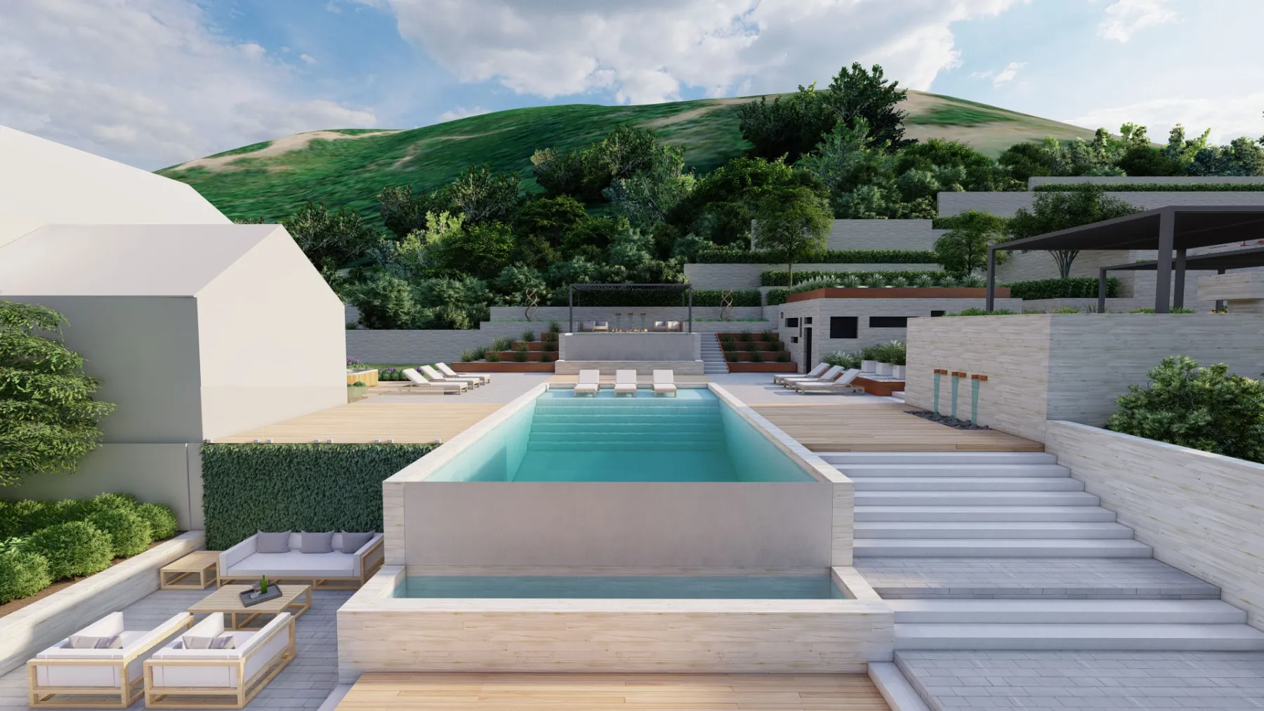 Highland Oaks concept render: the pool terrace
