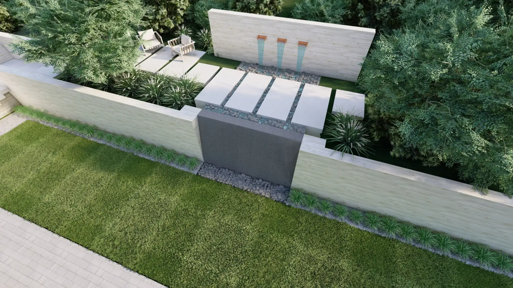 Highland Oaks, water feature wall (concept rendering)