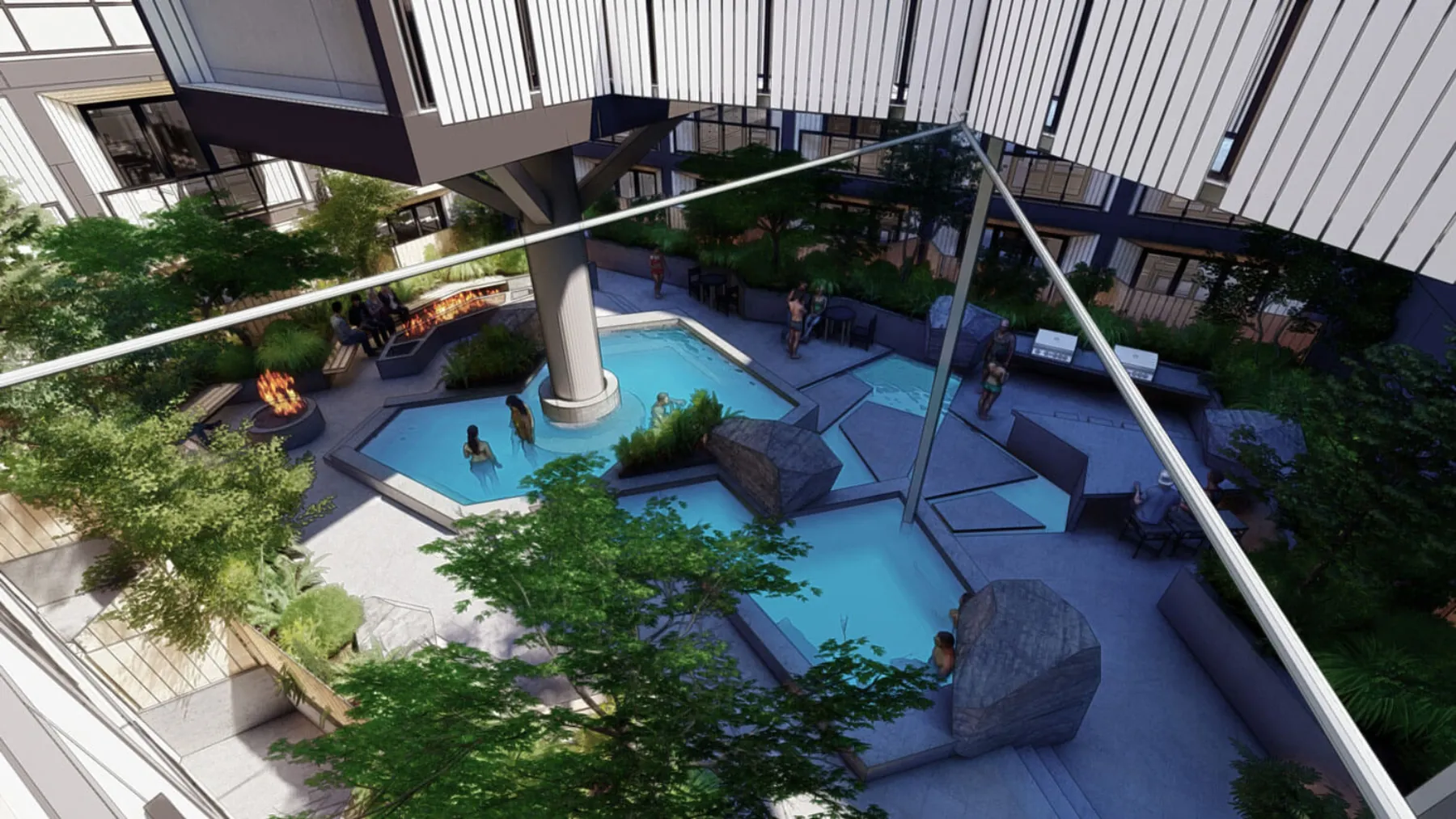 Kozo House, podium level amenity deck (concept rendering)