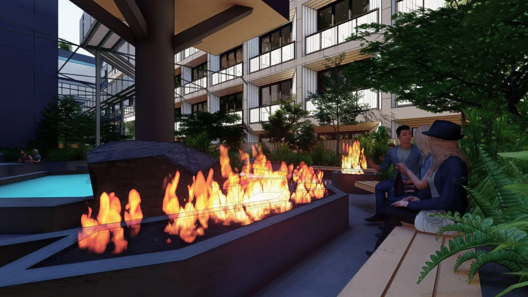 Kozo House, podium level amenity deck (concept rendering)