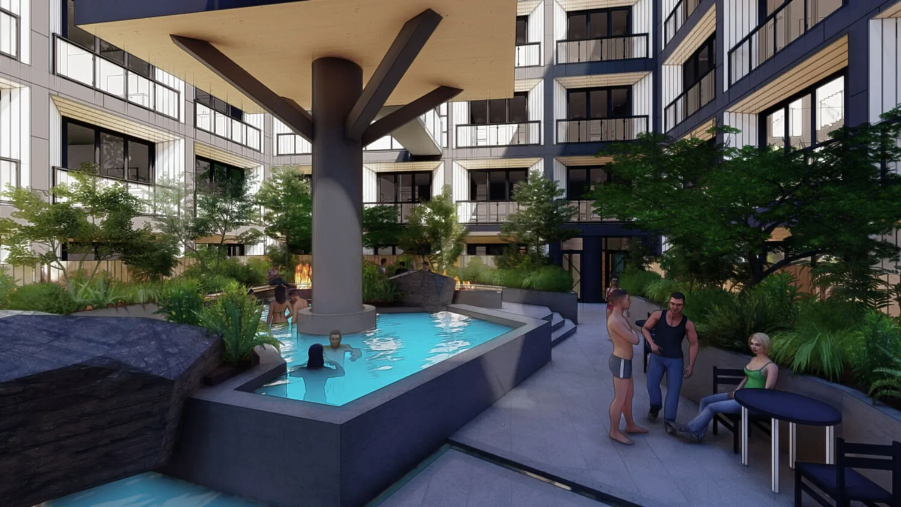 Kozo House, podium level amenity deck (concept rendering)