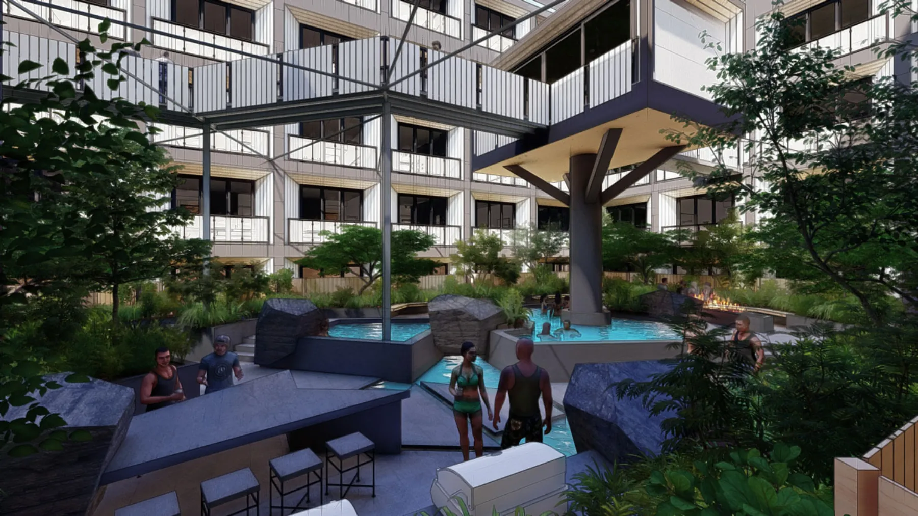 Kozo House, podium level amenity deck (concept rendering)