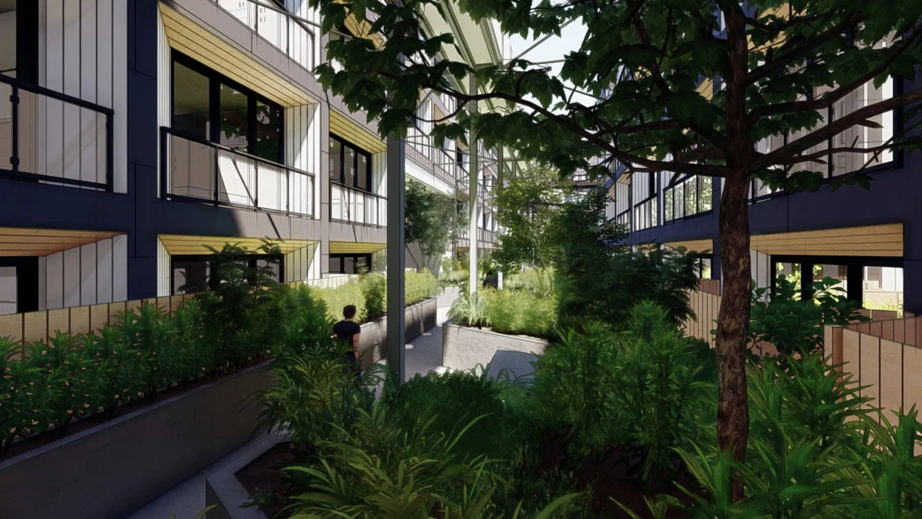 Kozo House, podium level amenity deck (concept rendering)