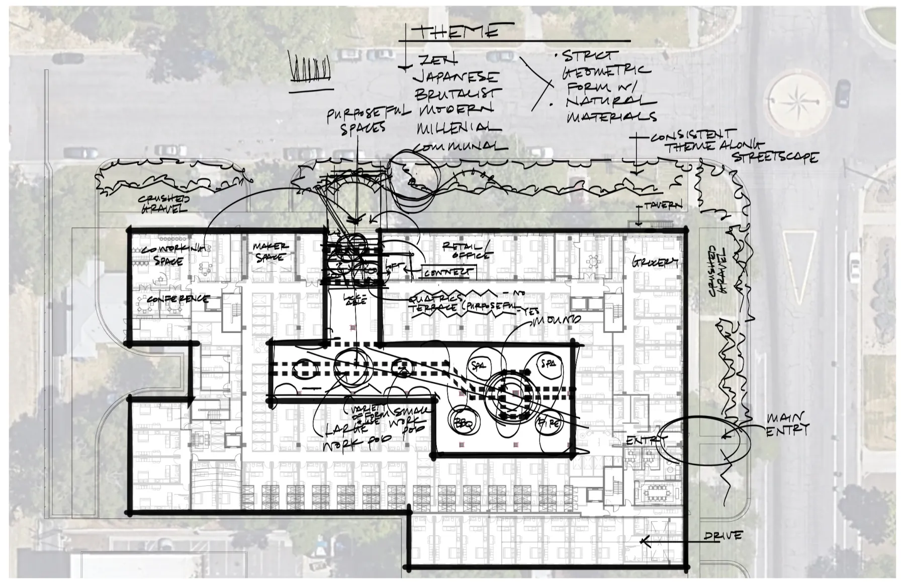 Kozo House, charrette notes (concept sketch)