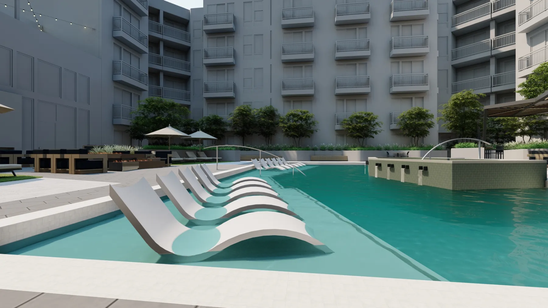 North Temple, in-pool loungers (concept rendering)