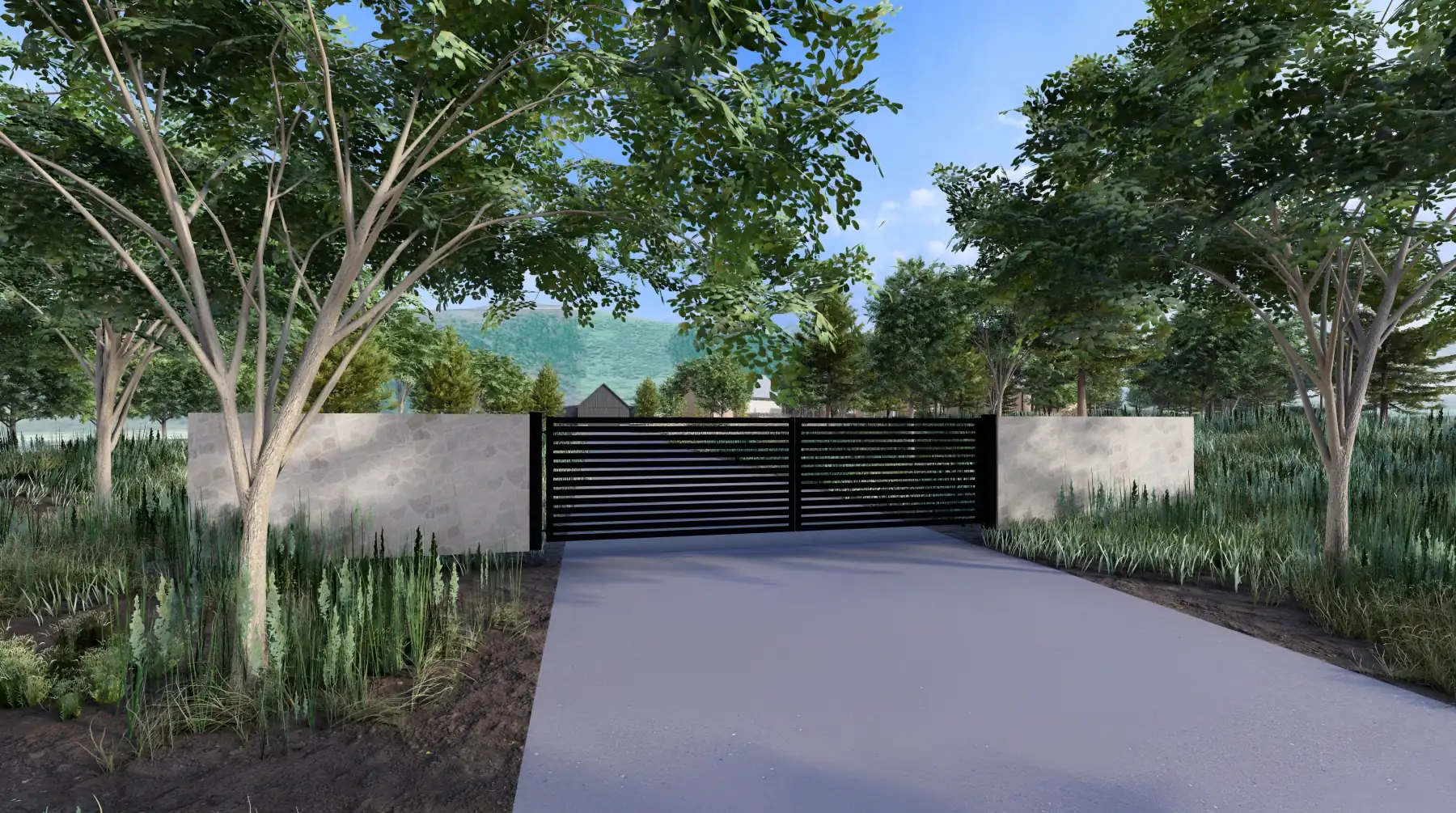 Park City Residence, gate at dusk (concept rendering)