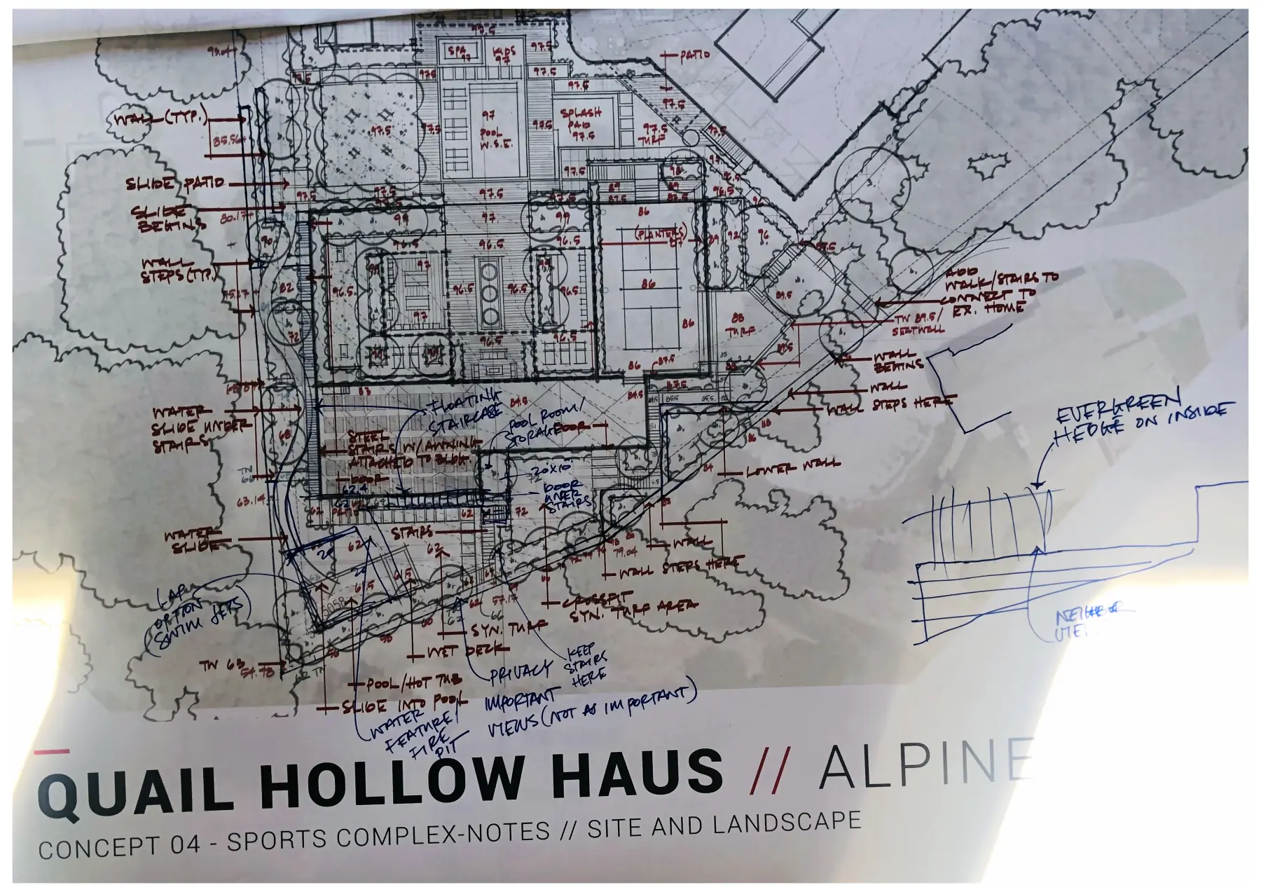 Quail Hollow, marked-up print (concept sketch)