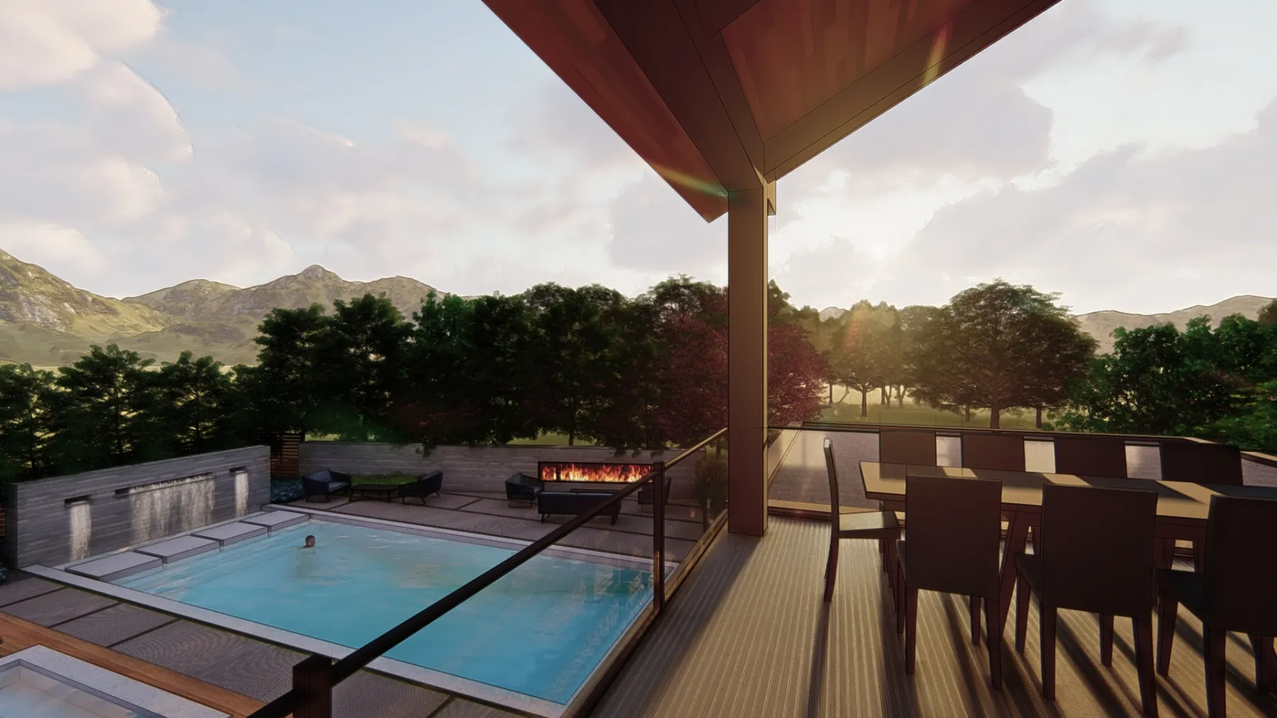 September Cove, upper deck at sunset (concept rendering)