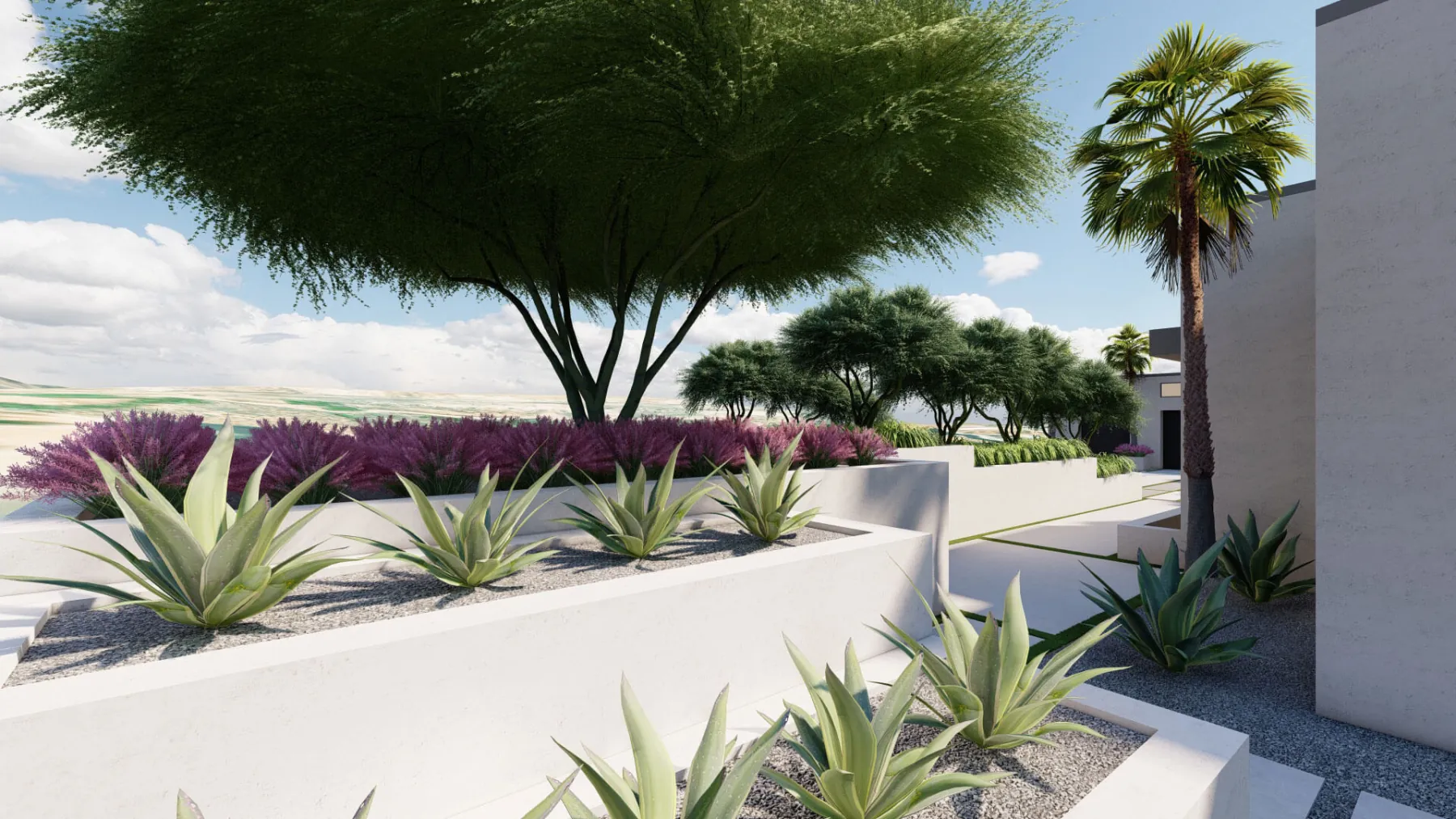 Setting Sun, raised planters