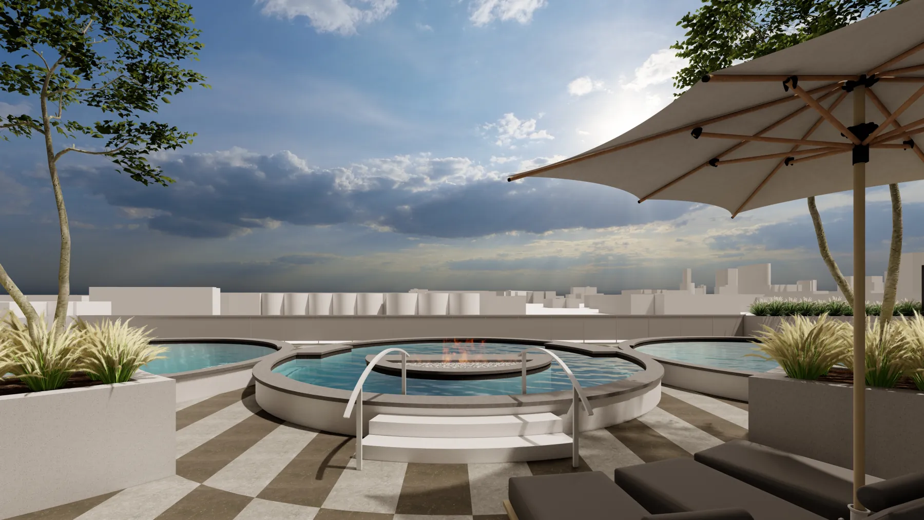 Silos, spa at dusk (concept rendering)