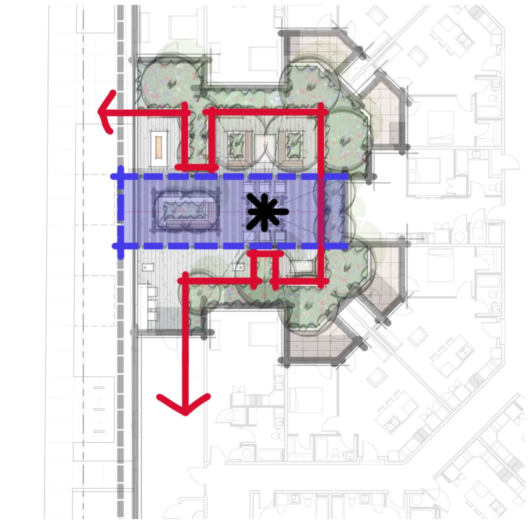 SoHi, booth seating, view of sculpture (concept sketch)