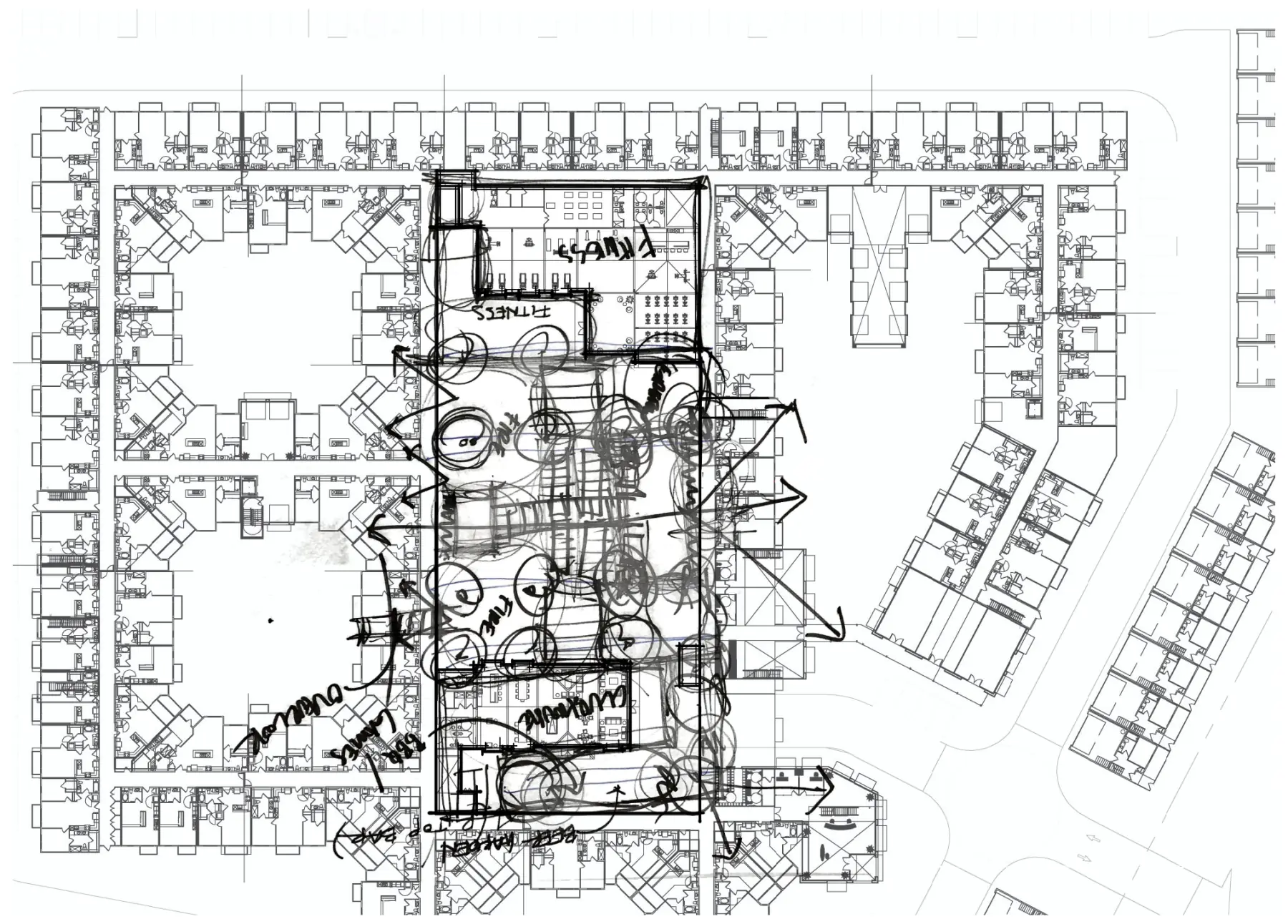 The Standard, sketch over the plan (concept sketch)