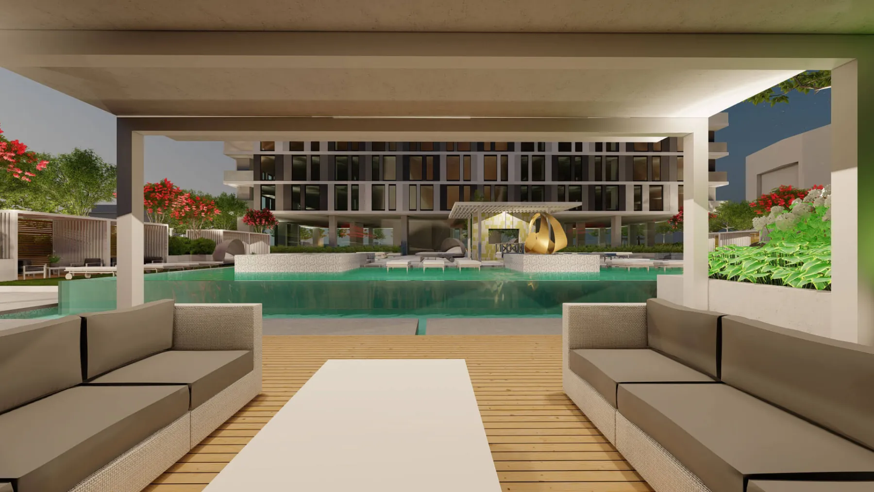 Urban High-Rise, covered tv lounge (concept rendering)