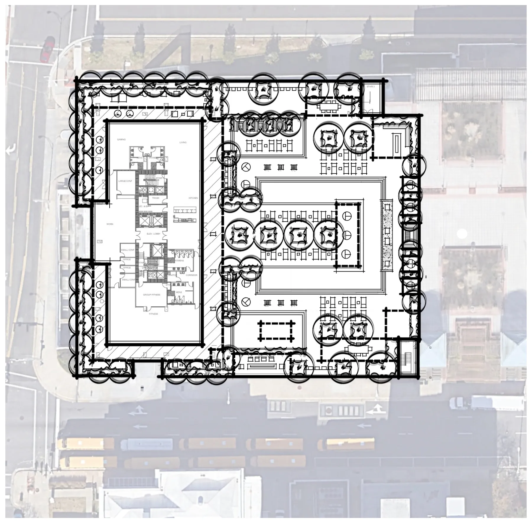 Urban High-Rise, first-pass plan (concept sketch)
