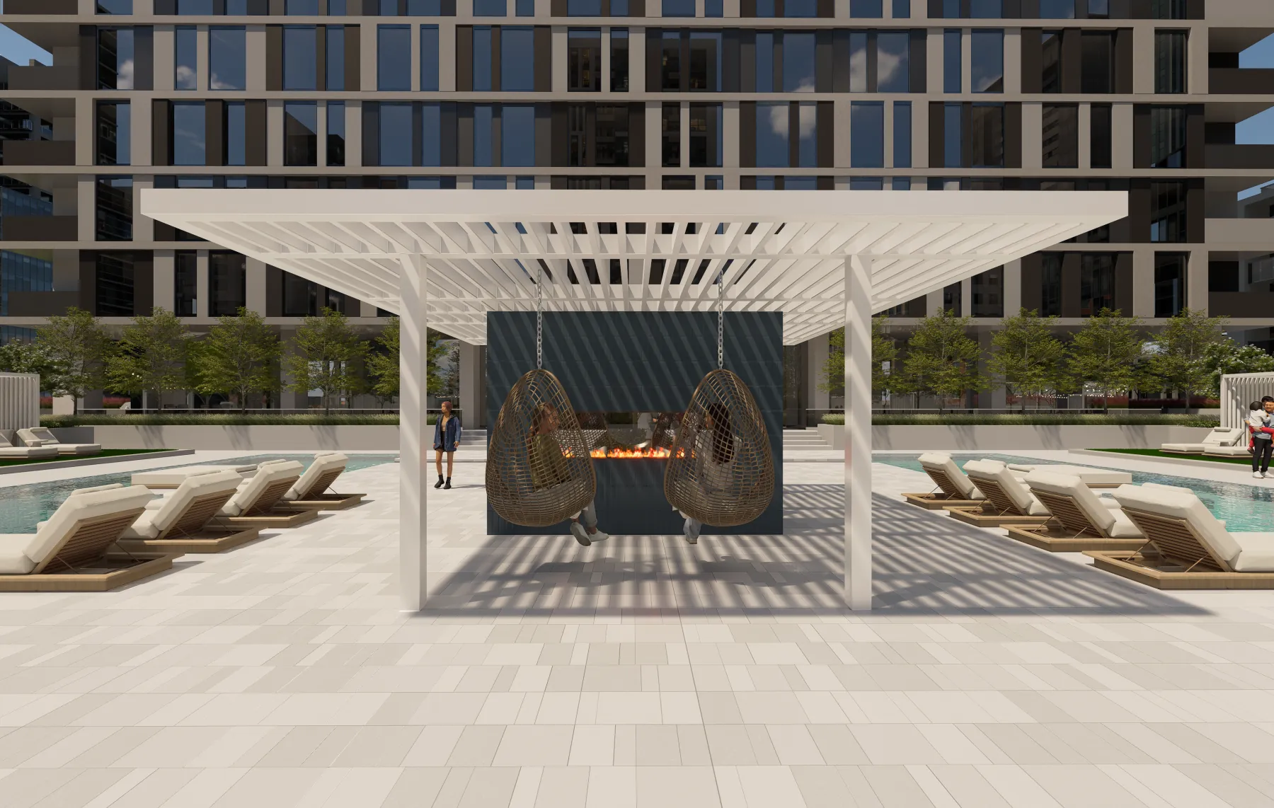 Urban High-Rise, fire lounge, swing seats (concept rendering)