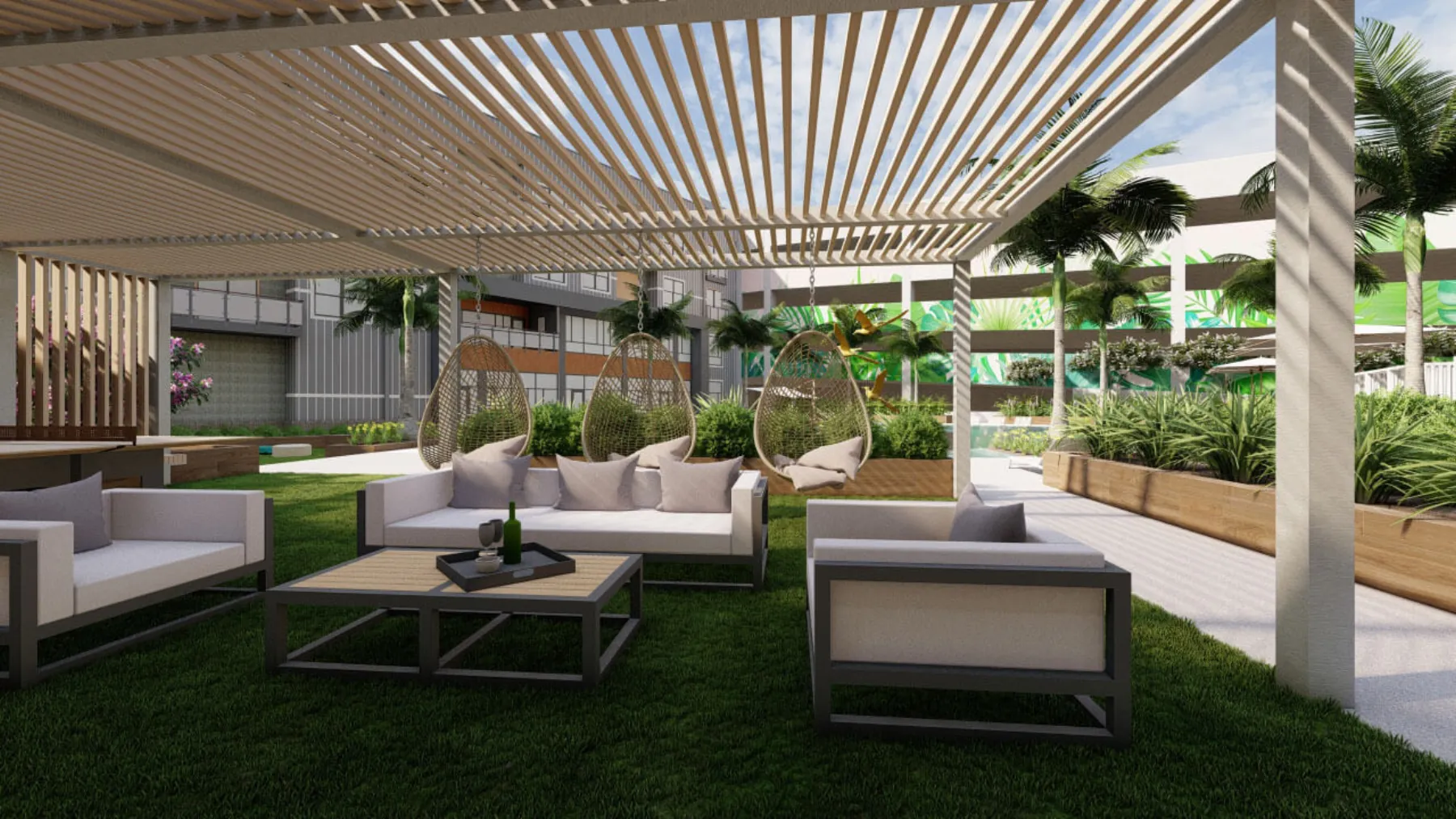 Urban Mixed-Use, pool courtyard tv lounge (concept rendering)