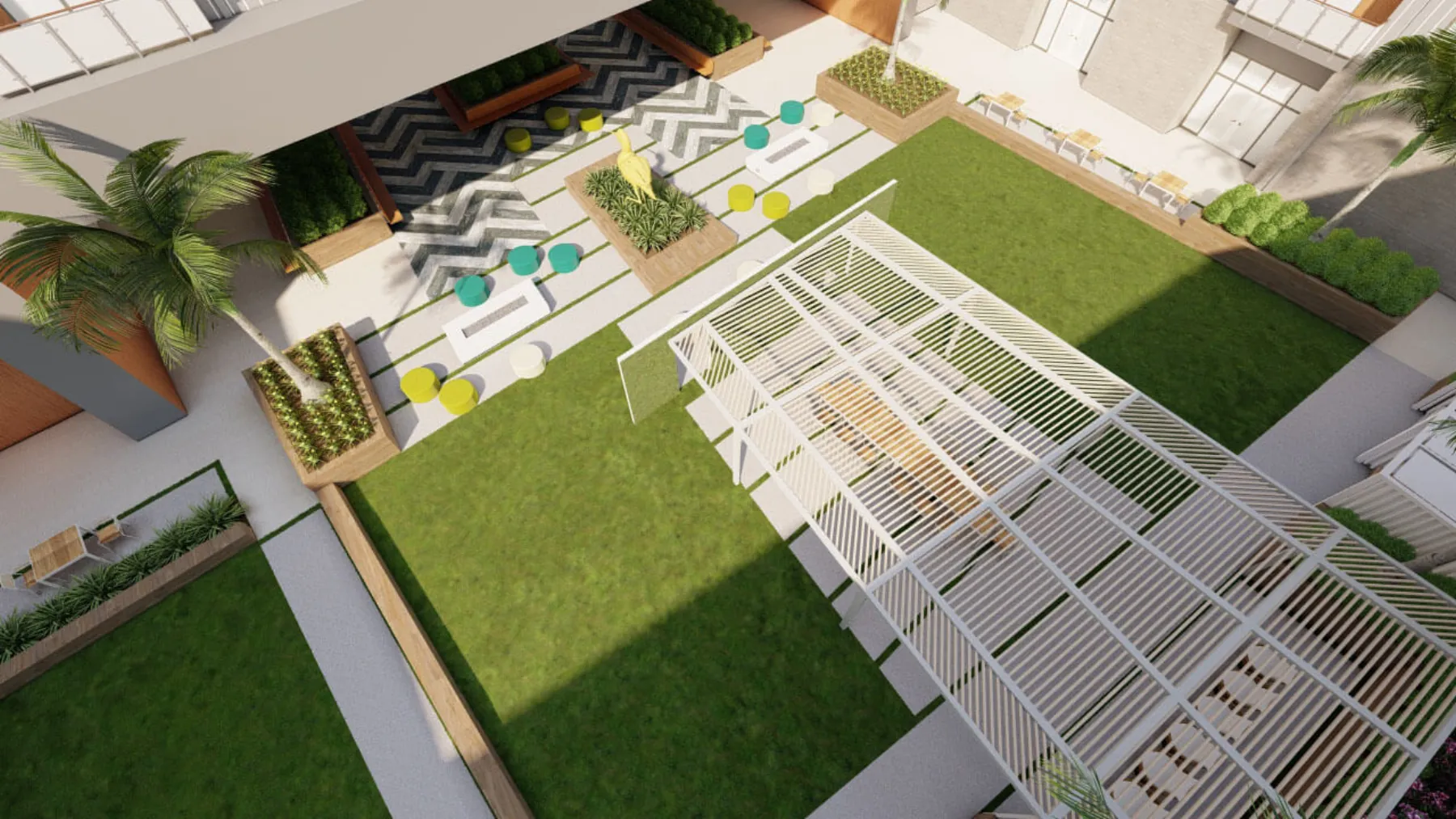Urban Mixed-Use, retail courtyard bird’s eye view (concept rendering)