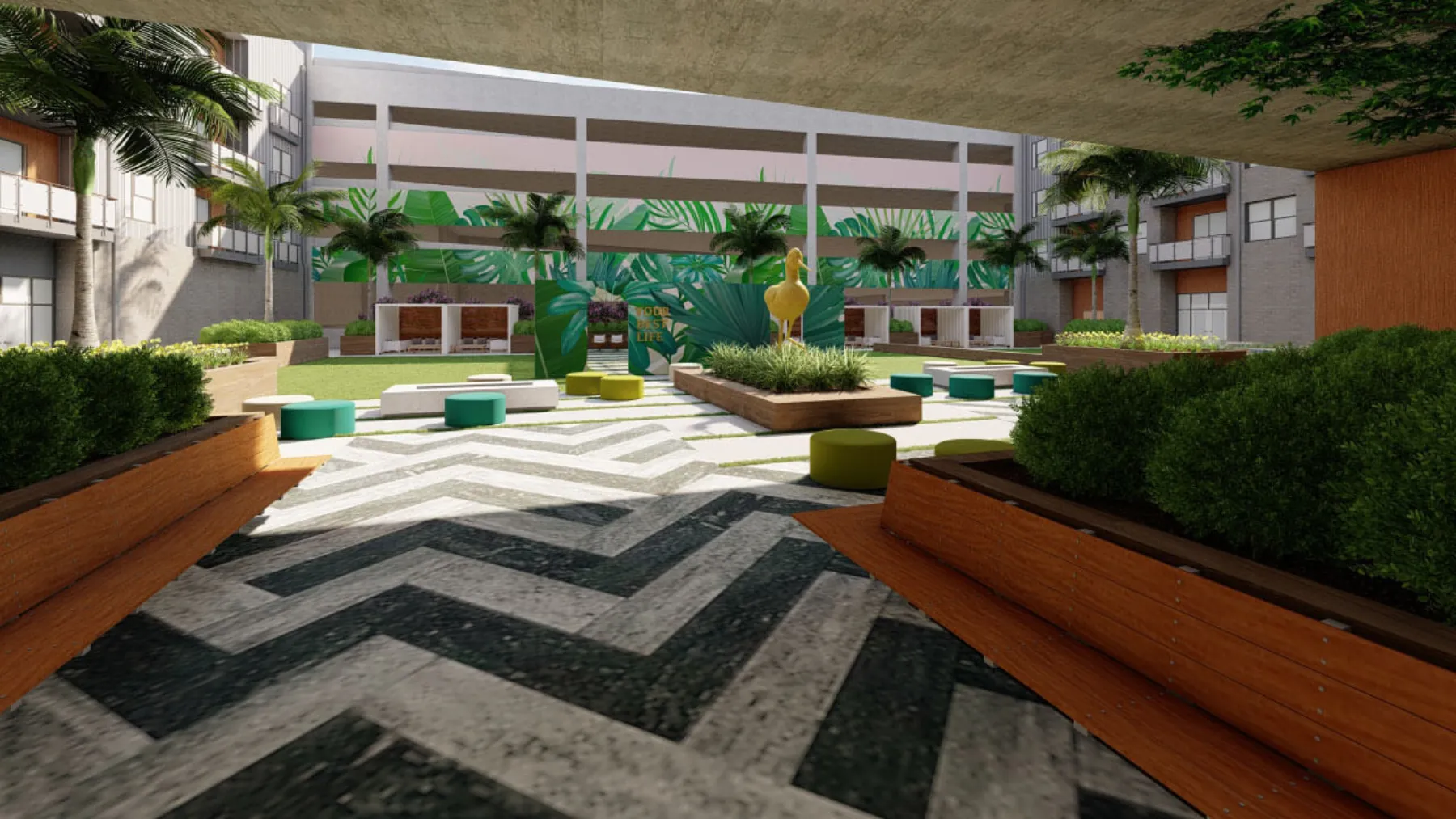 Urban Mixed-Use, retail courtyard sculpture (concept rendering)
