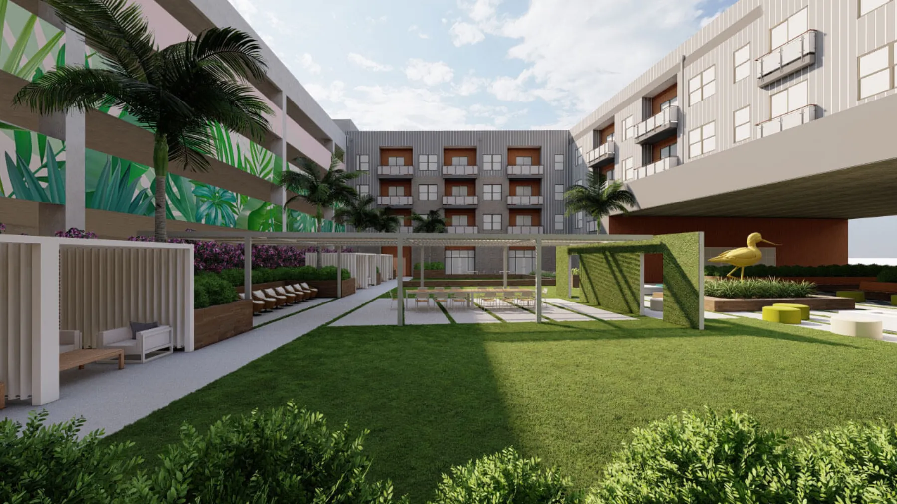 Urban Mixed-Use, retail courtyard shade structure (concept rendering)