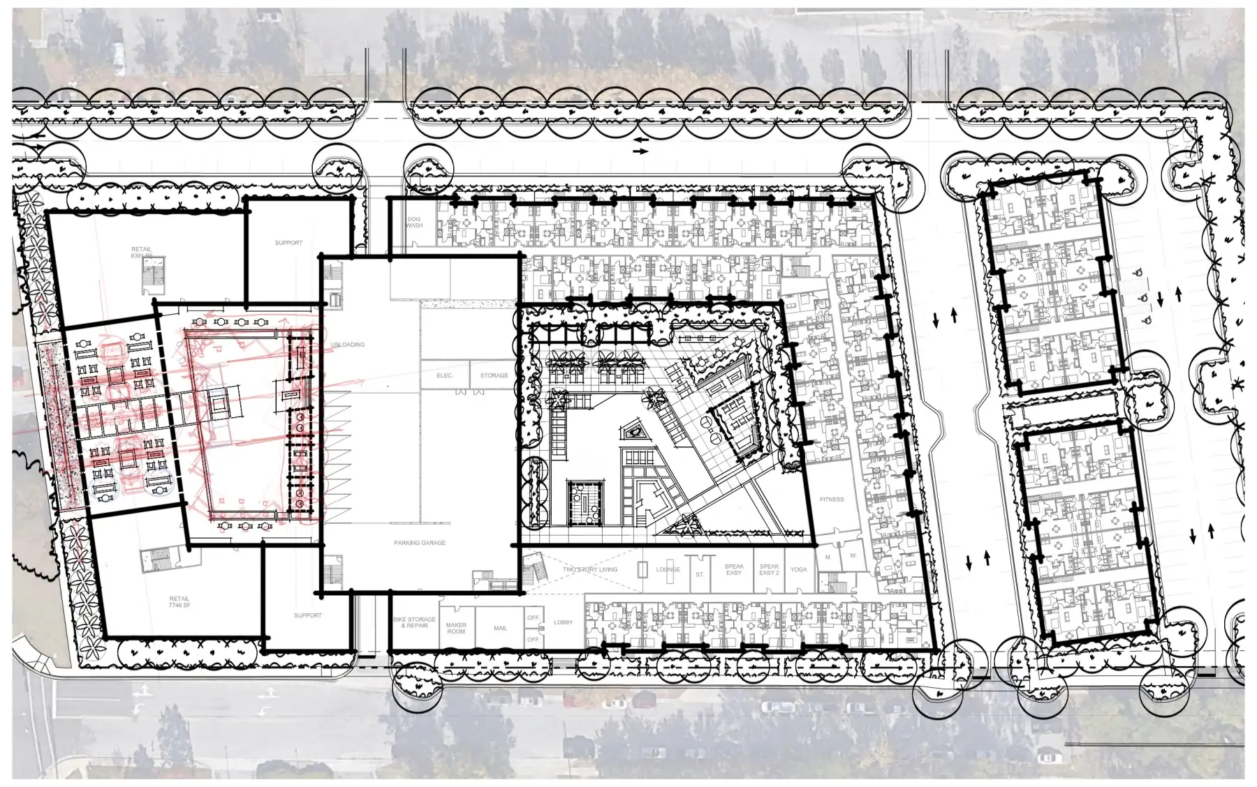 Urban Mixed-Use, first-pass plan (concept sketch)