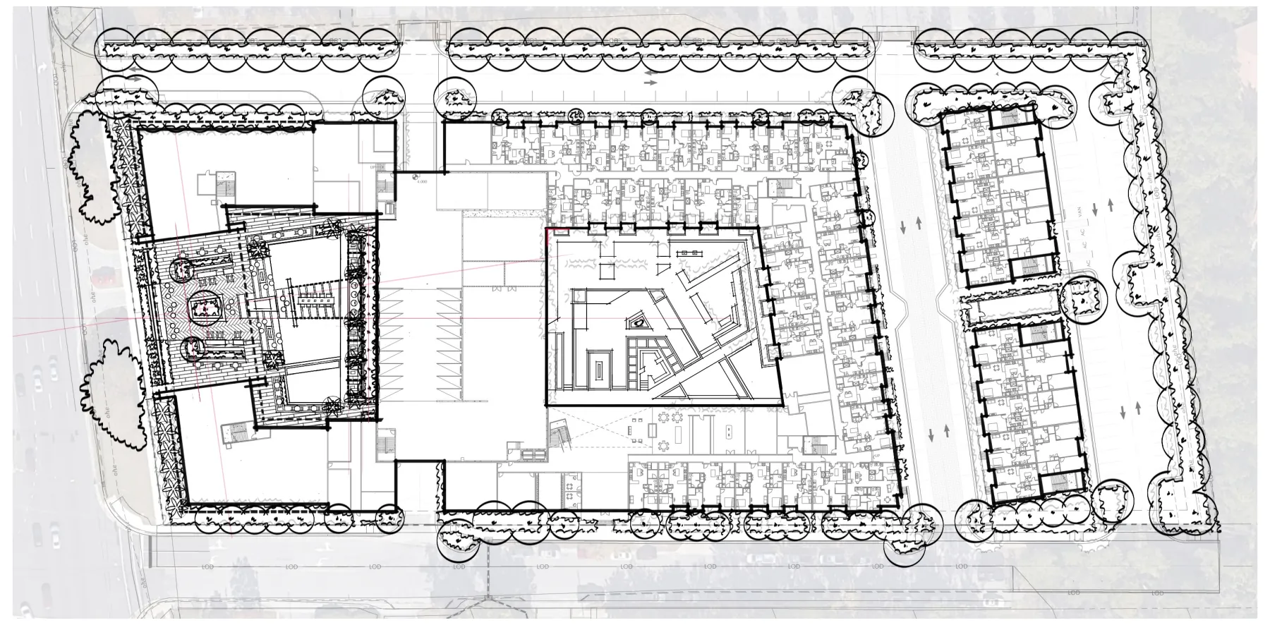 Urban Mixed-Use, retail courtyard study (concept sketch)