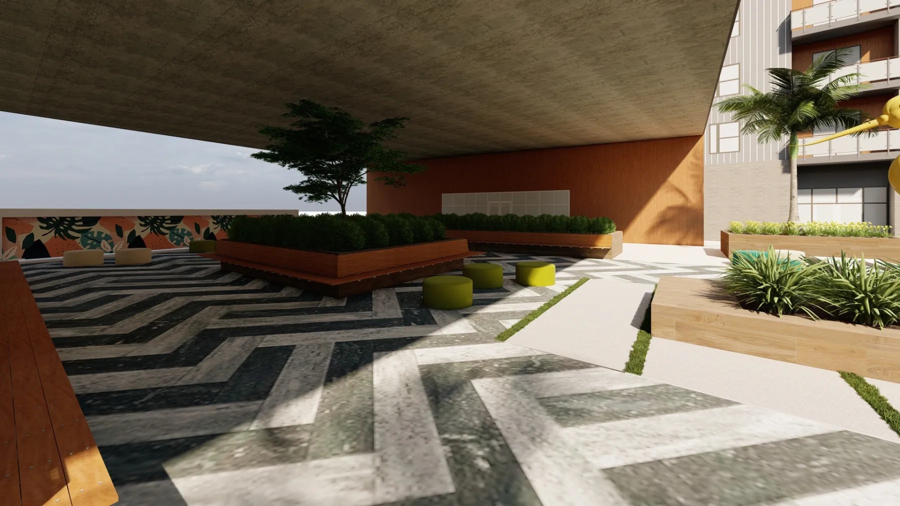 Urban Mixed-Use, retail courtyard, chevron paving (concept rendering)