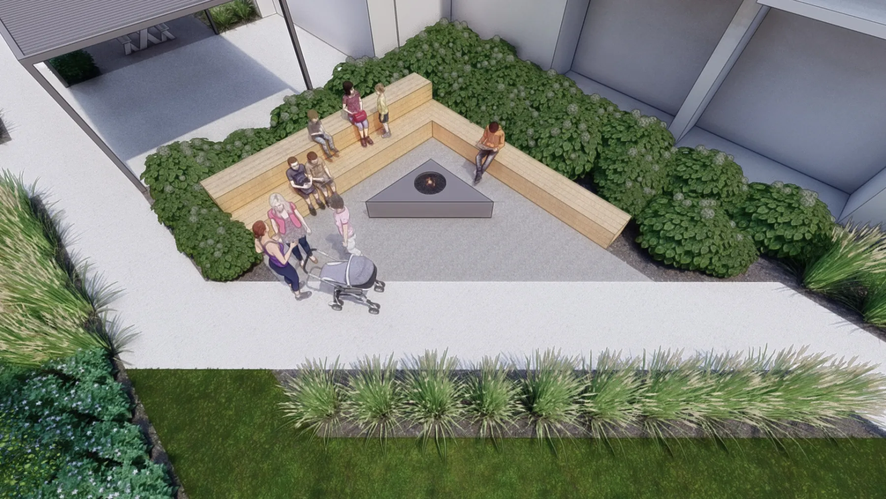 Van Winkle Crossing, greenway fire lounge (concept rendering)