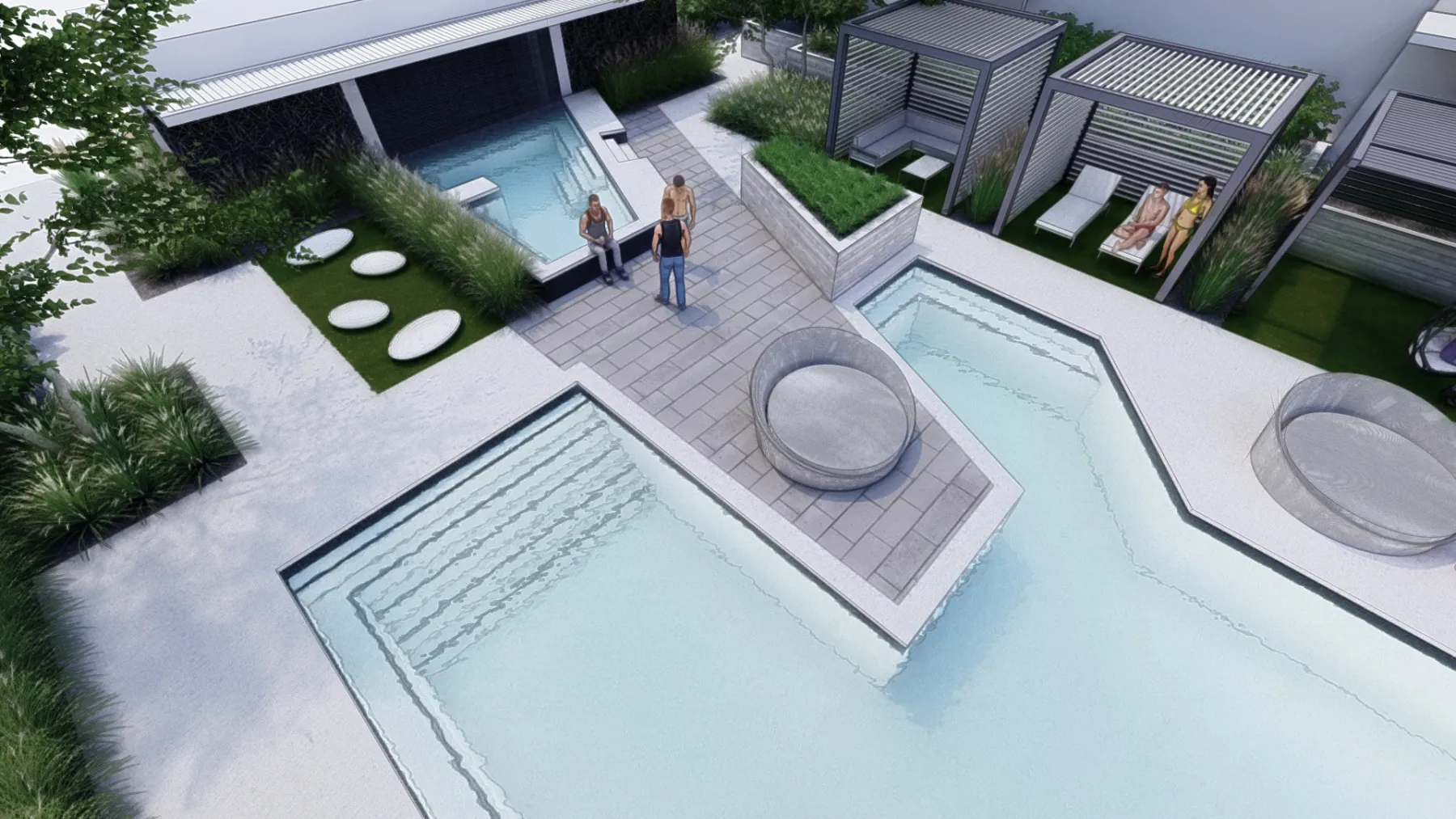 Van Winkle Crossing, spa and water wall (concept rendering)