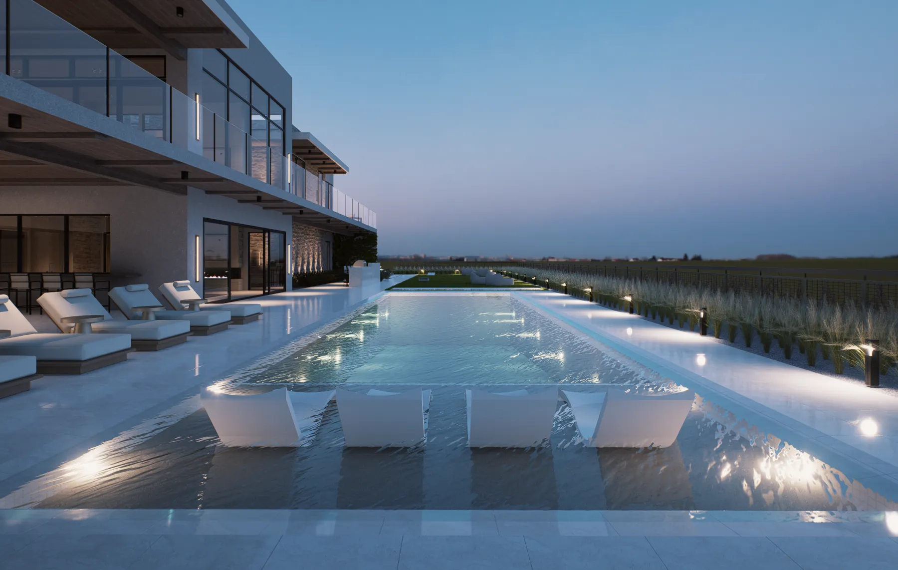 Vialetto, pool edge at dusk (concept rendering)