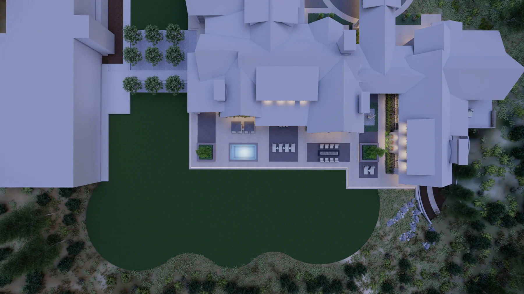 White Pine Canyon, bird’s eye at dusk (concept rendering)