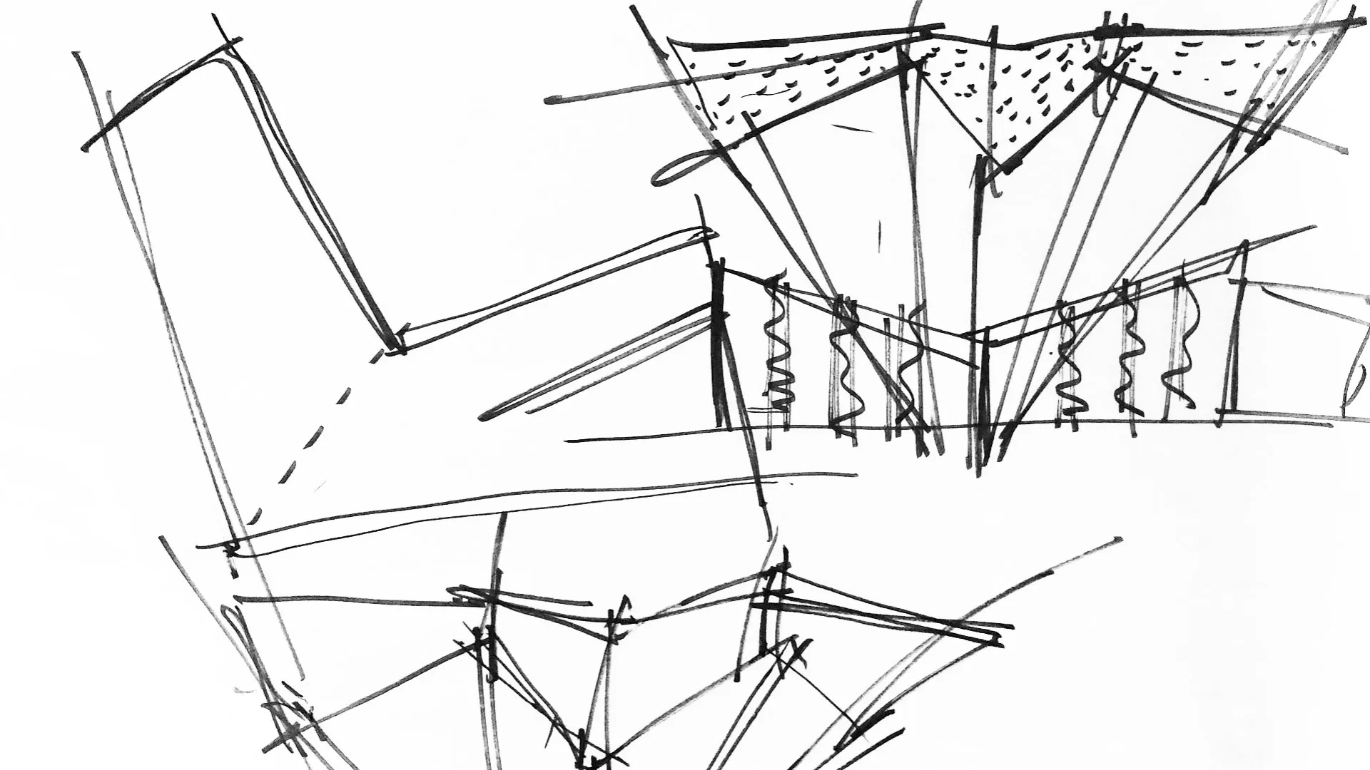 Charrette sketch of the shade structure on trace paper