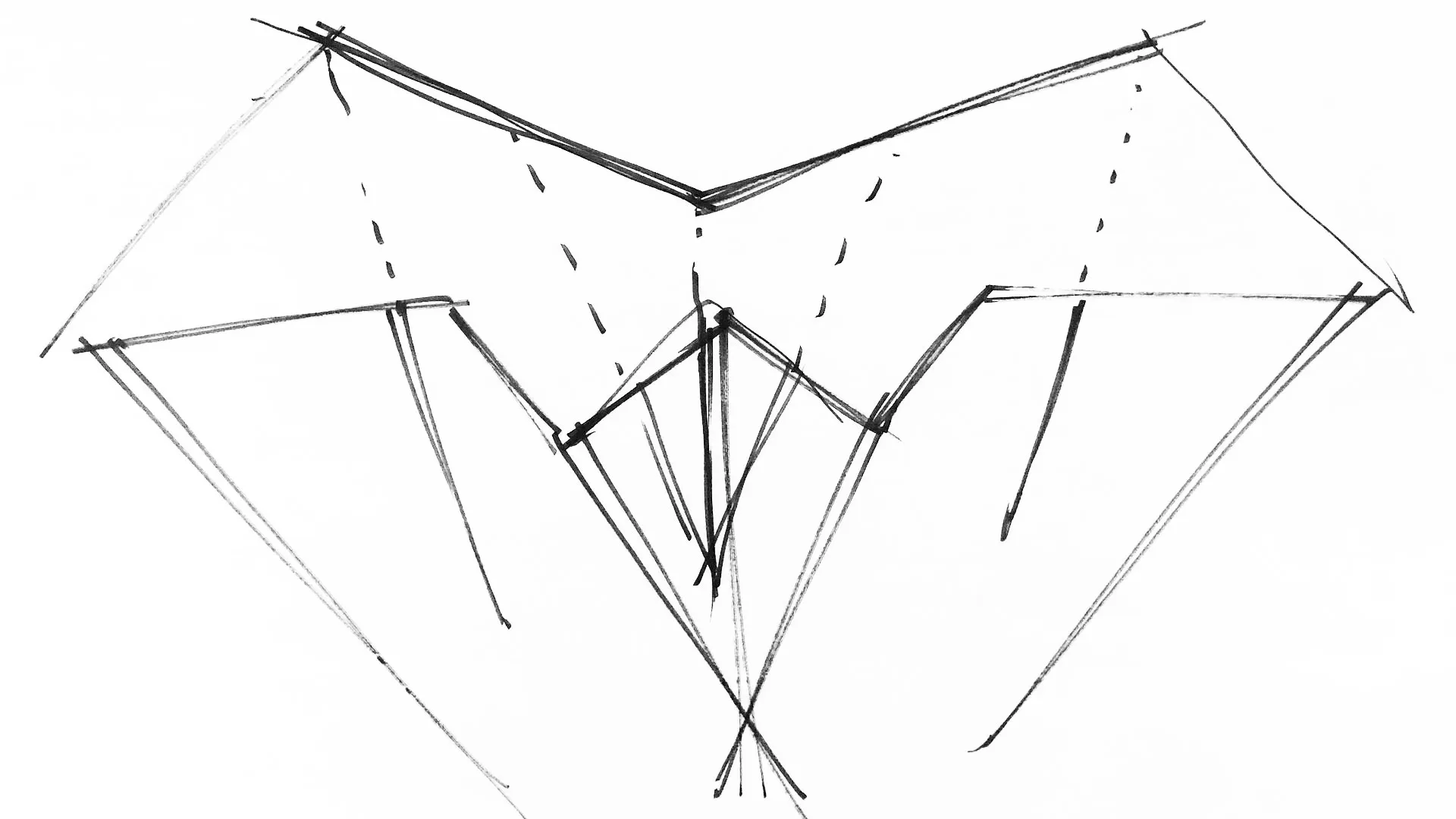 Charrette sketch on trace paper, shade structure study