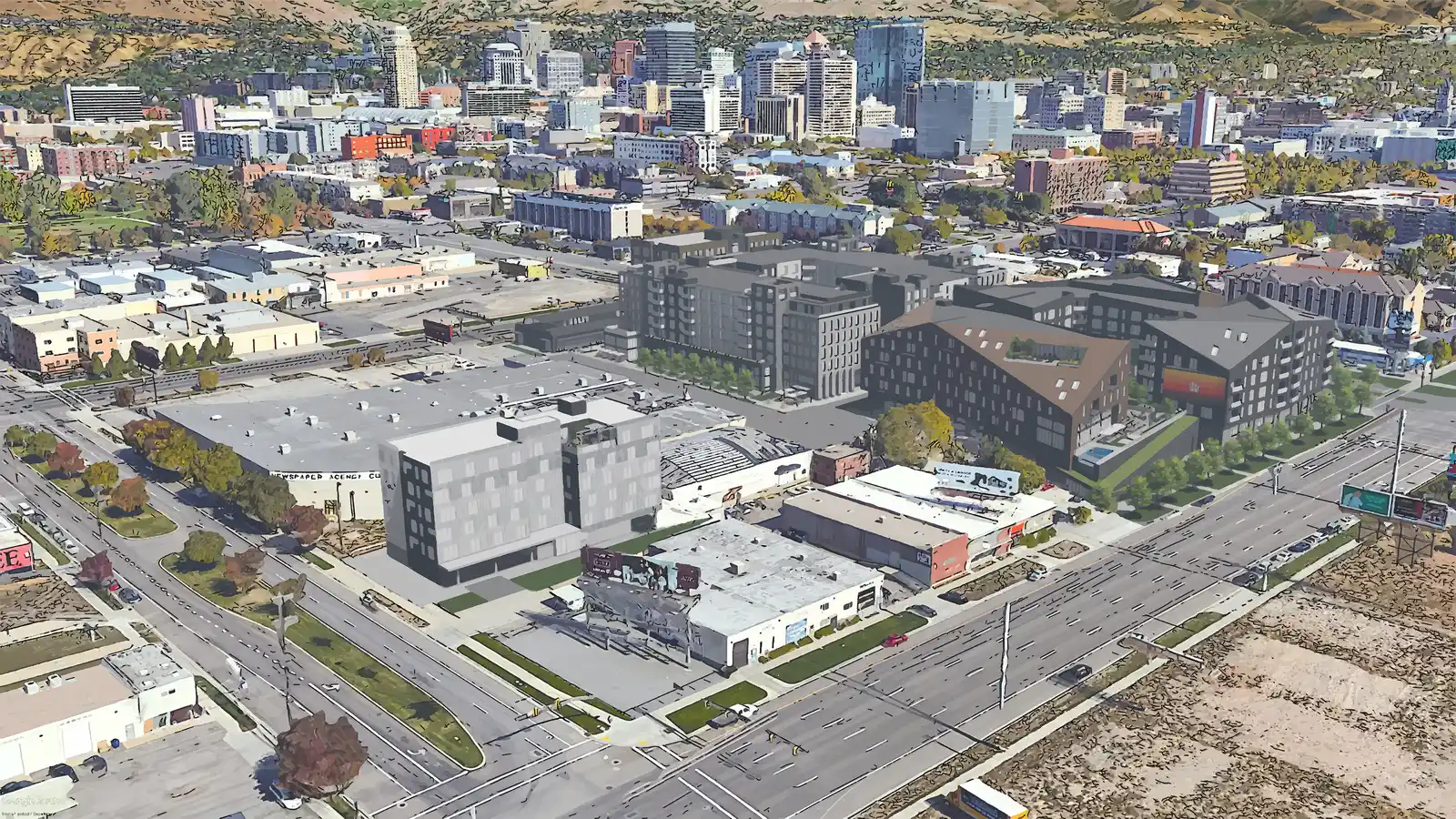 The district, modeled onto the same photograph · design rendering