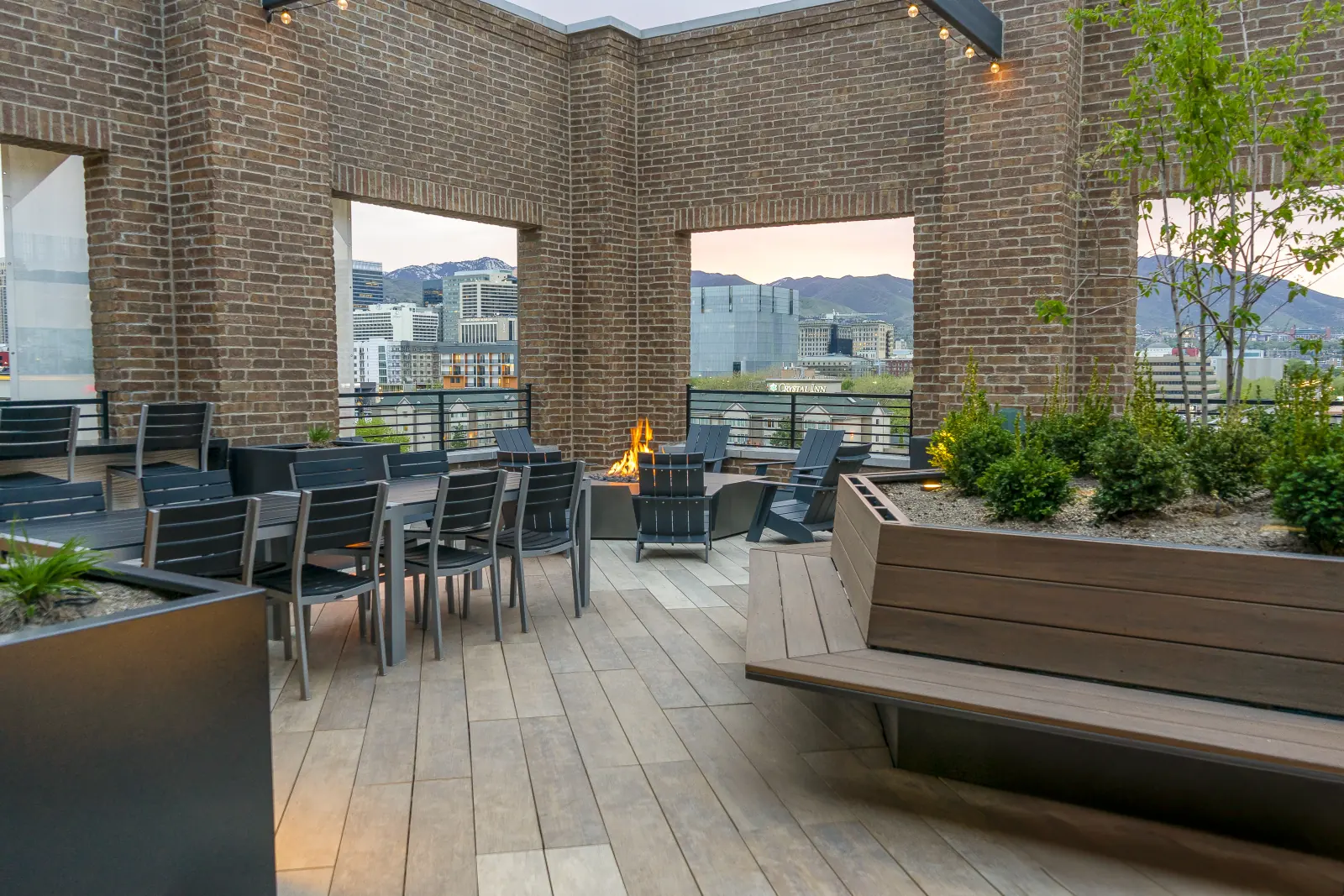 Post House rooftop amenity deck at twilight