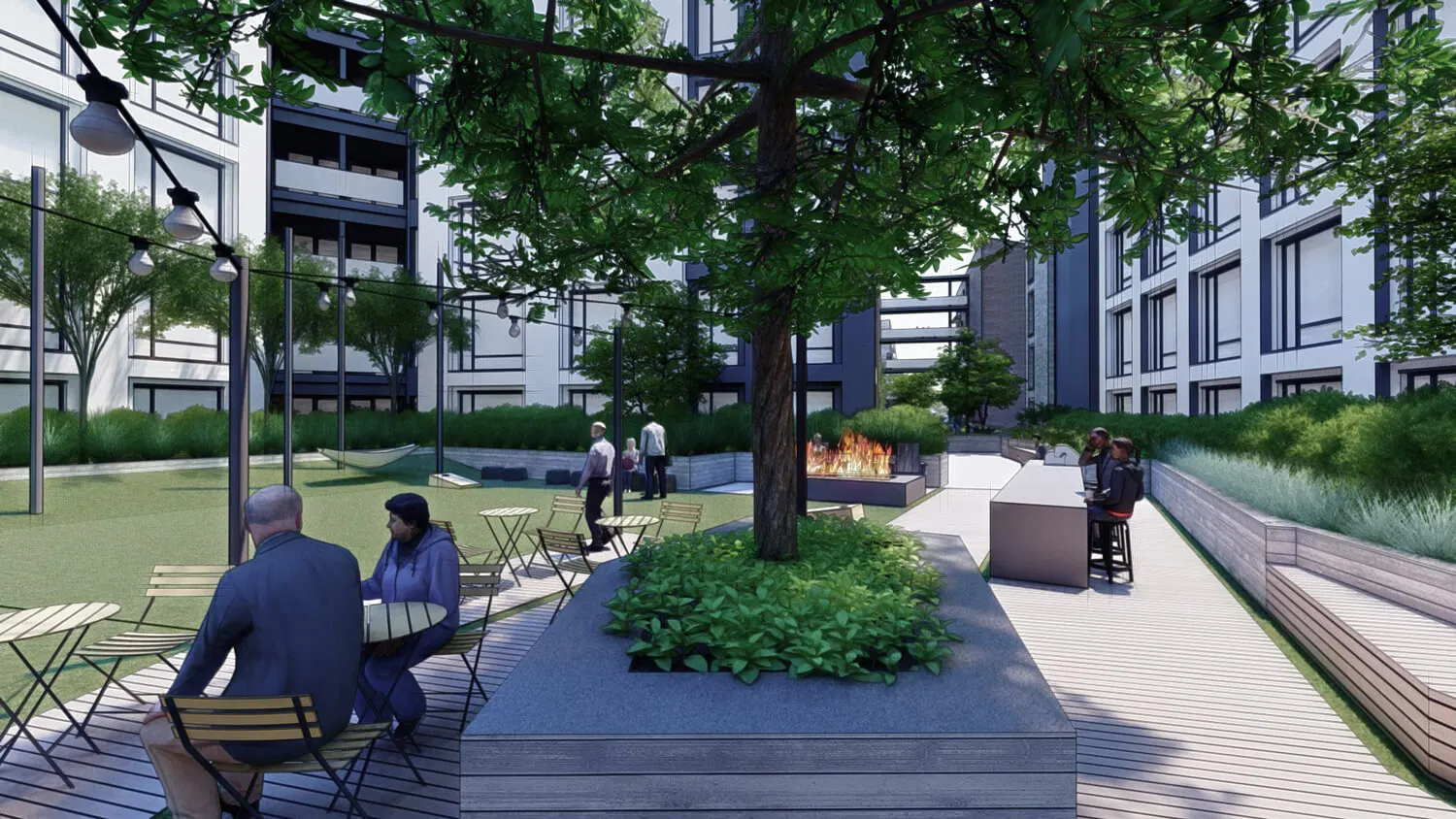 Design rendering: the lawn courtyard from above