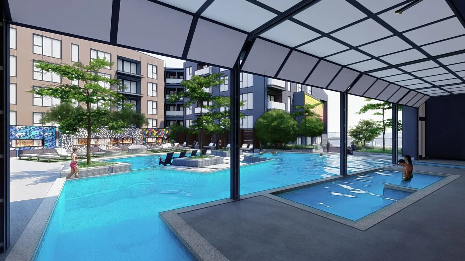 Design rendering: the pool under its hinged canopy