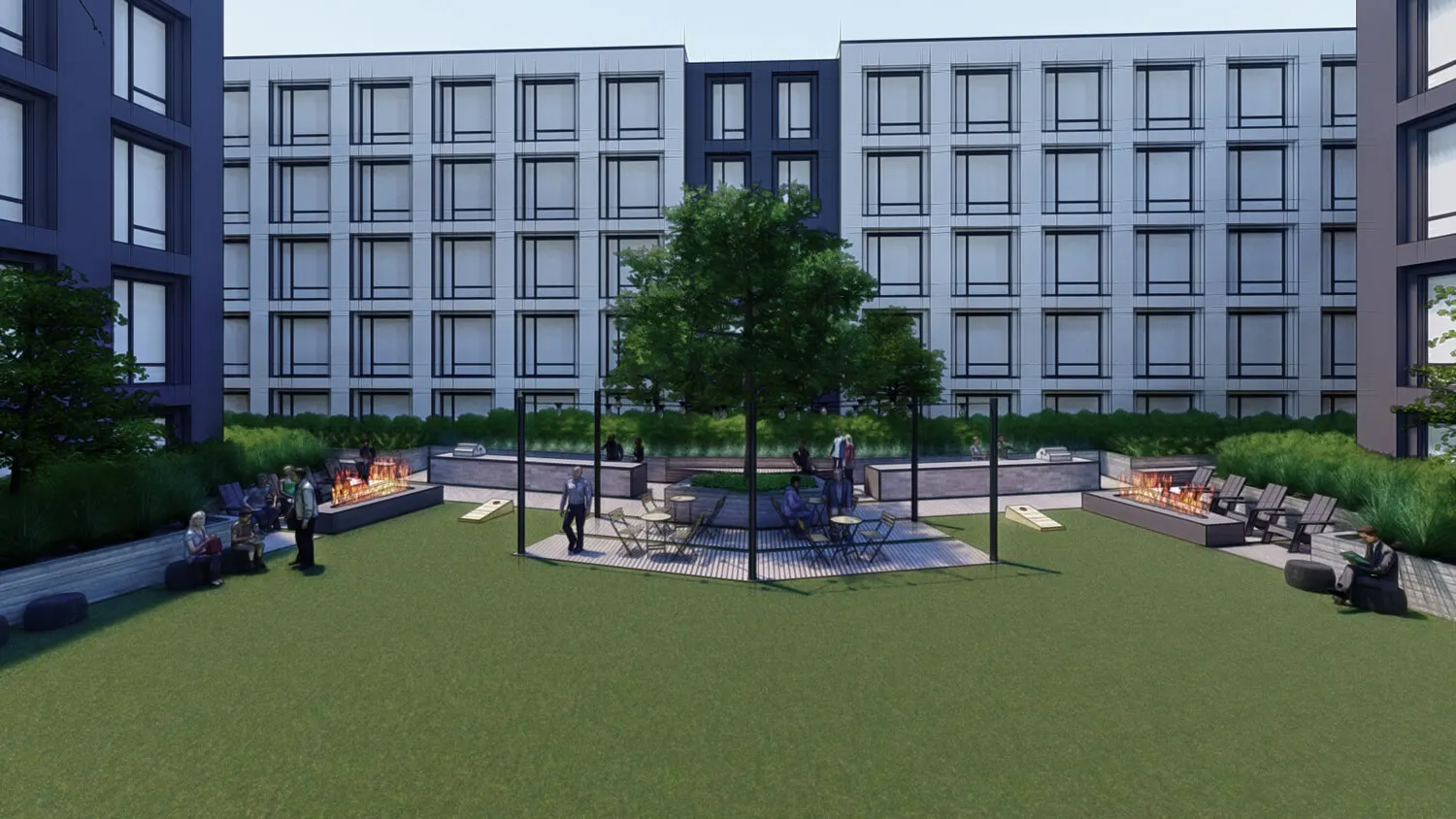 Design rendering: the pool courtyard from above