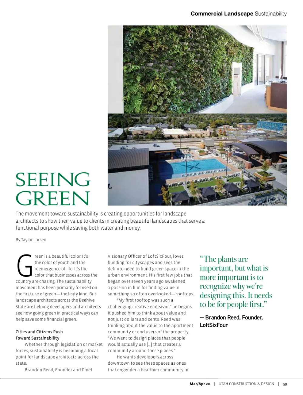 Page 59 of the March | April 2020 issue: Seeing Green, with Brandon Reed